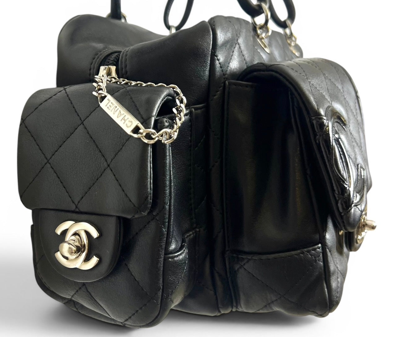 Chanel 2005 Small Cambon Reporter Black Lambskin Handbag SHW