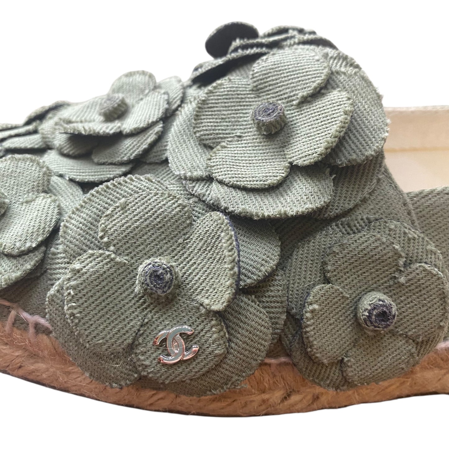 Chanel 17C Coco Cuba Camellia Khaki Green Espadrilles EU 41