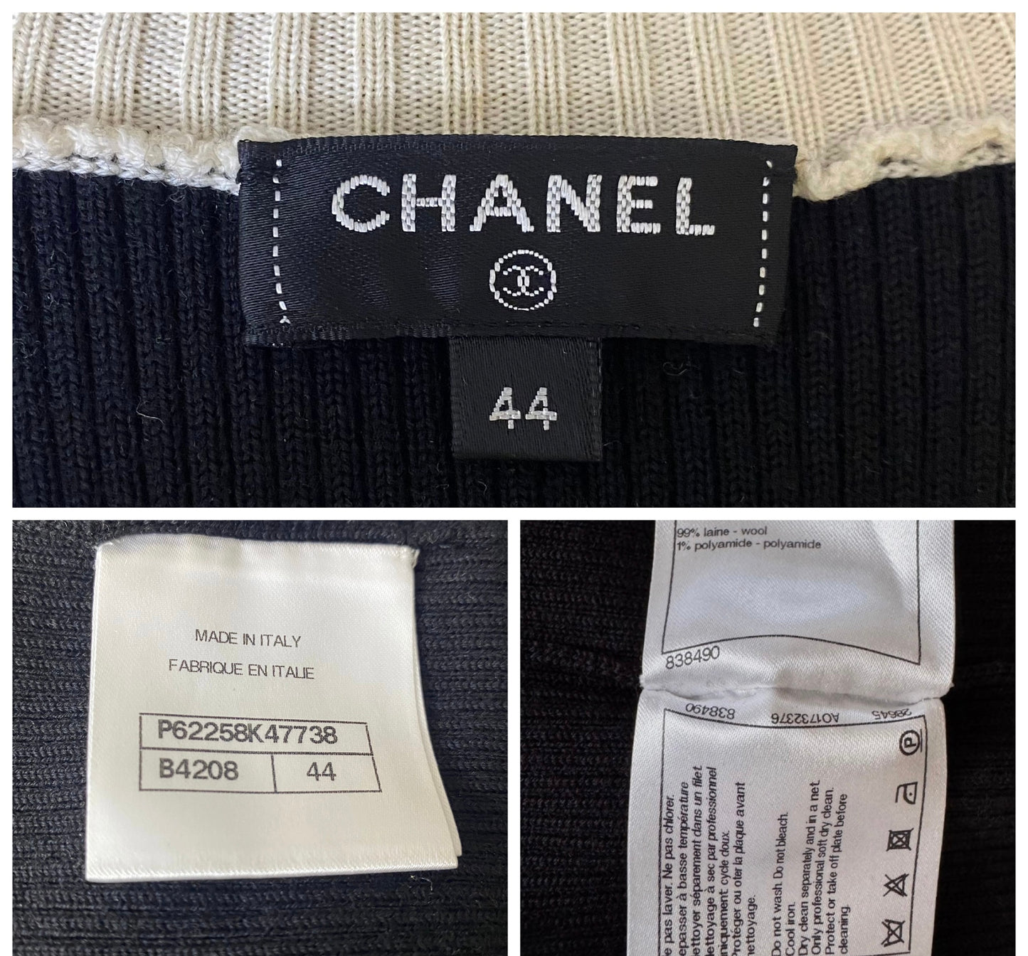 CHANEL 2019 MAXI BLACK CREAM WOOL SWEATER DRESS FR 44