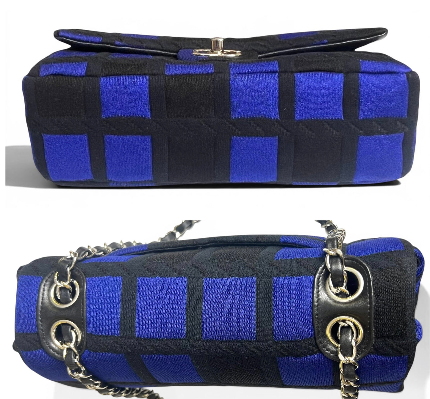 Chanel 13P Runway Blue Black Jersey Classic Medium Single Flap Bag SHW
