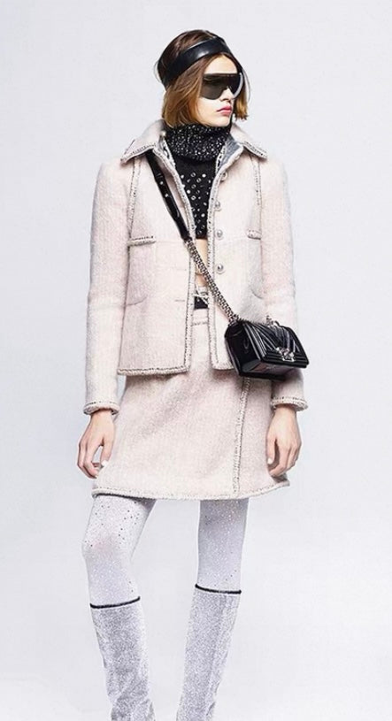 Chanel 17A Space Station Black White Ecru Metallic Fantasy Tweed Jacket FR 38