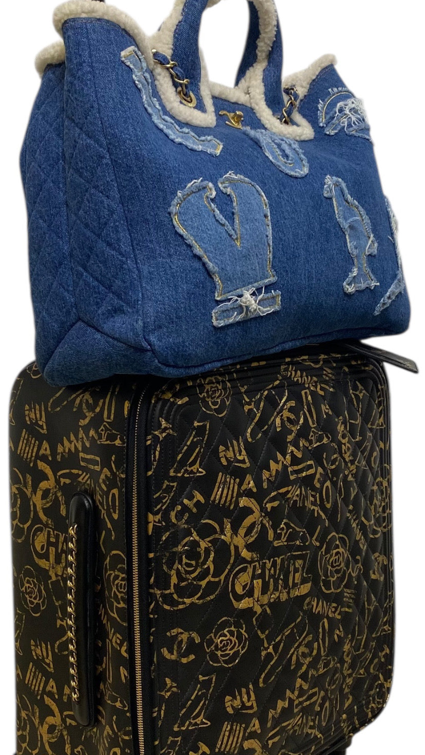 Rare Chanel 19A Paris New York Egypt Graffiti Trolley Travel Bag Carry On Luggage