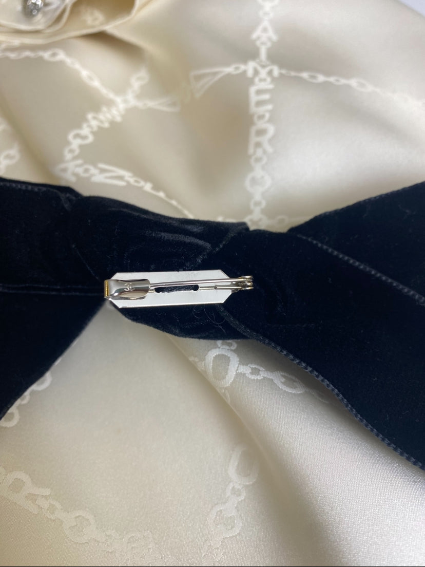 Chanel 22B Ecru Jacquard Silk CC Logo Velvet Bow Blouson Dress FR 40