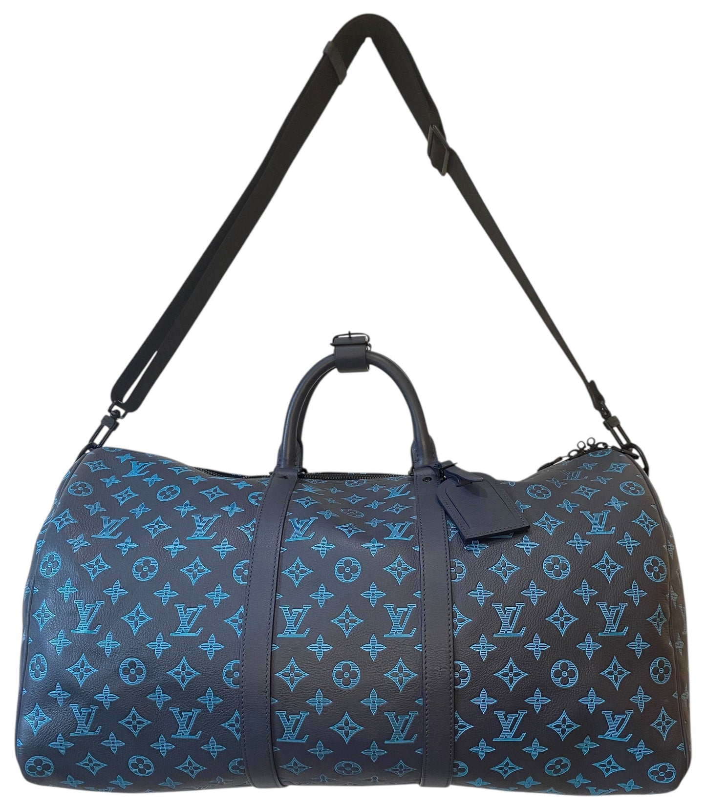Louis Vuitton LIMITED EDITION Keepall Navy Teal River Bandouliere 50 Monogram Shadow!