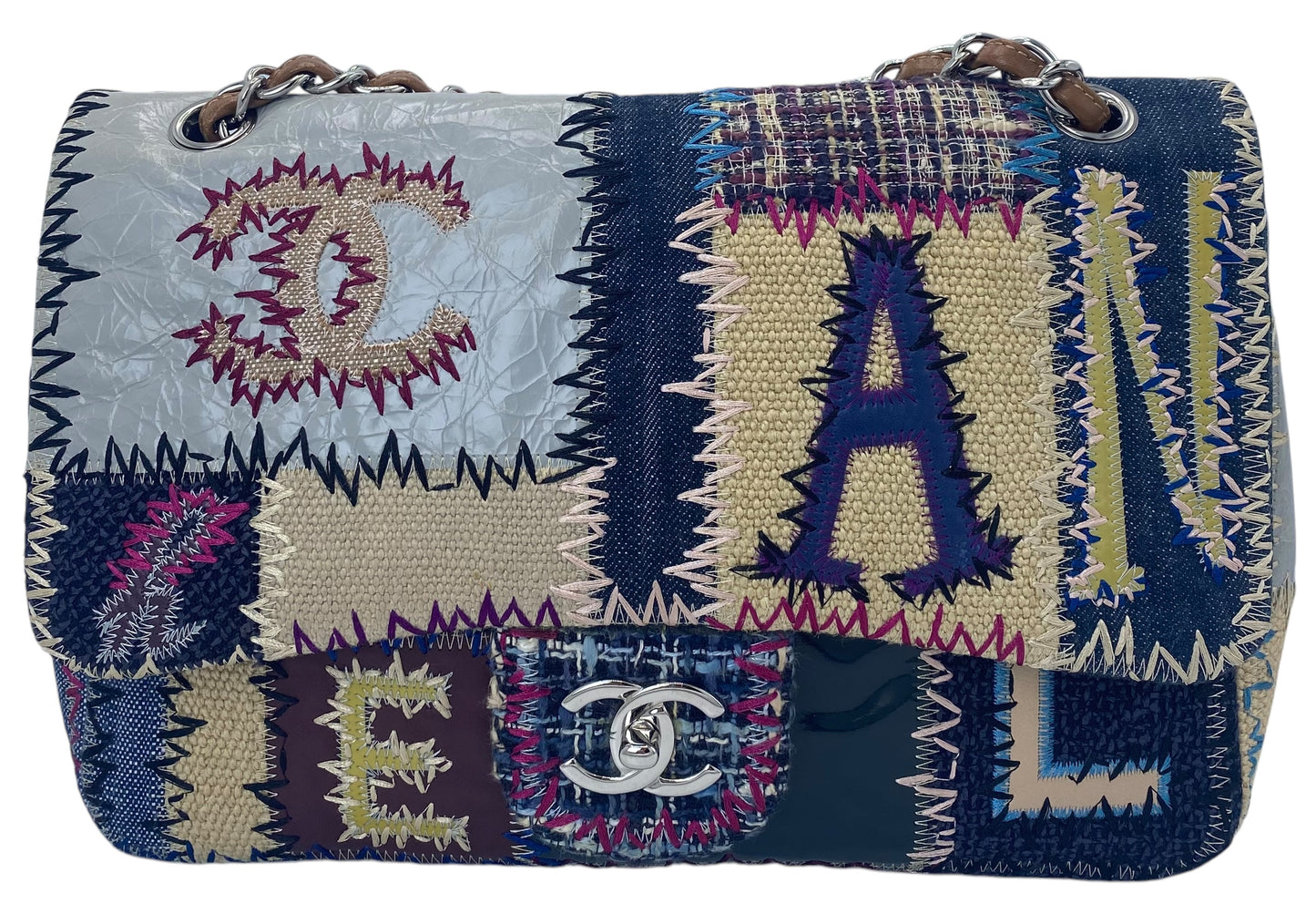 Chanel Multicolor Patchwork Jumbo Classic Single Turn-Lock Flap Bag