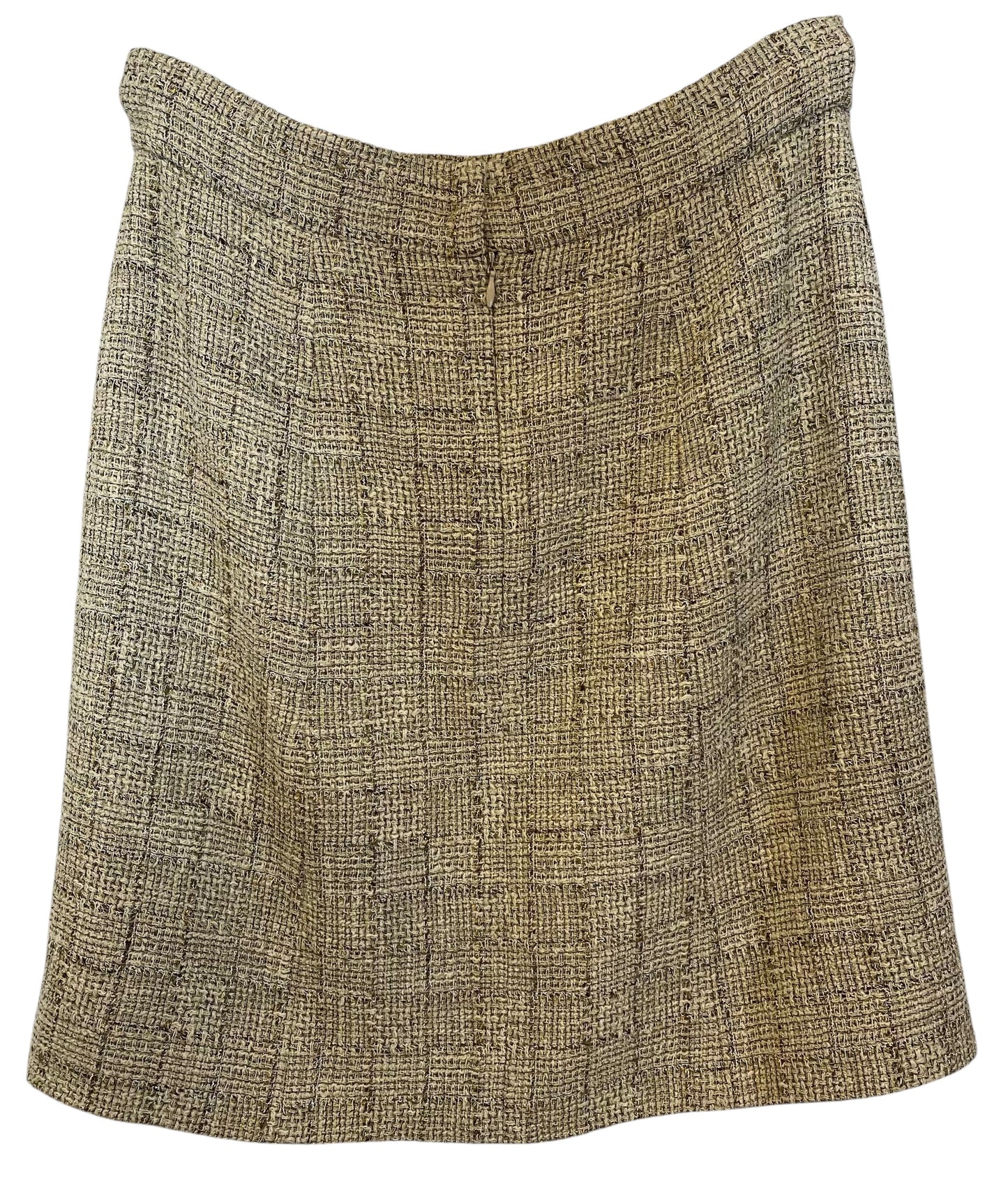 Chanel 10P Fantasy Tweed Skirt Beige Metallic Gold FR 42