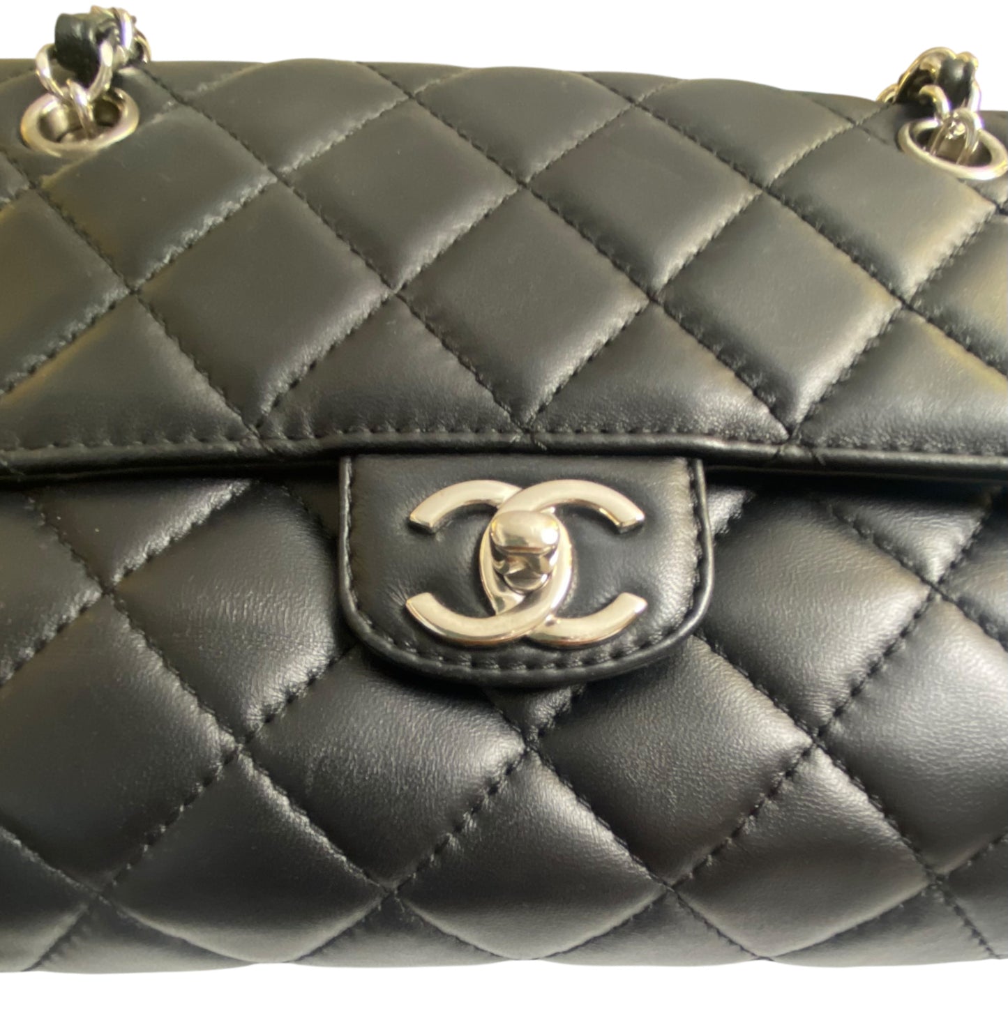 Chanel Classic Black CC Kisslock Lambskin Frame Compartment Bag
