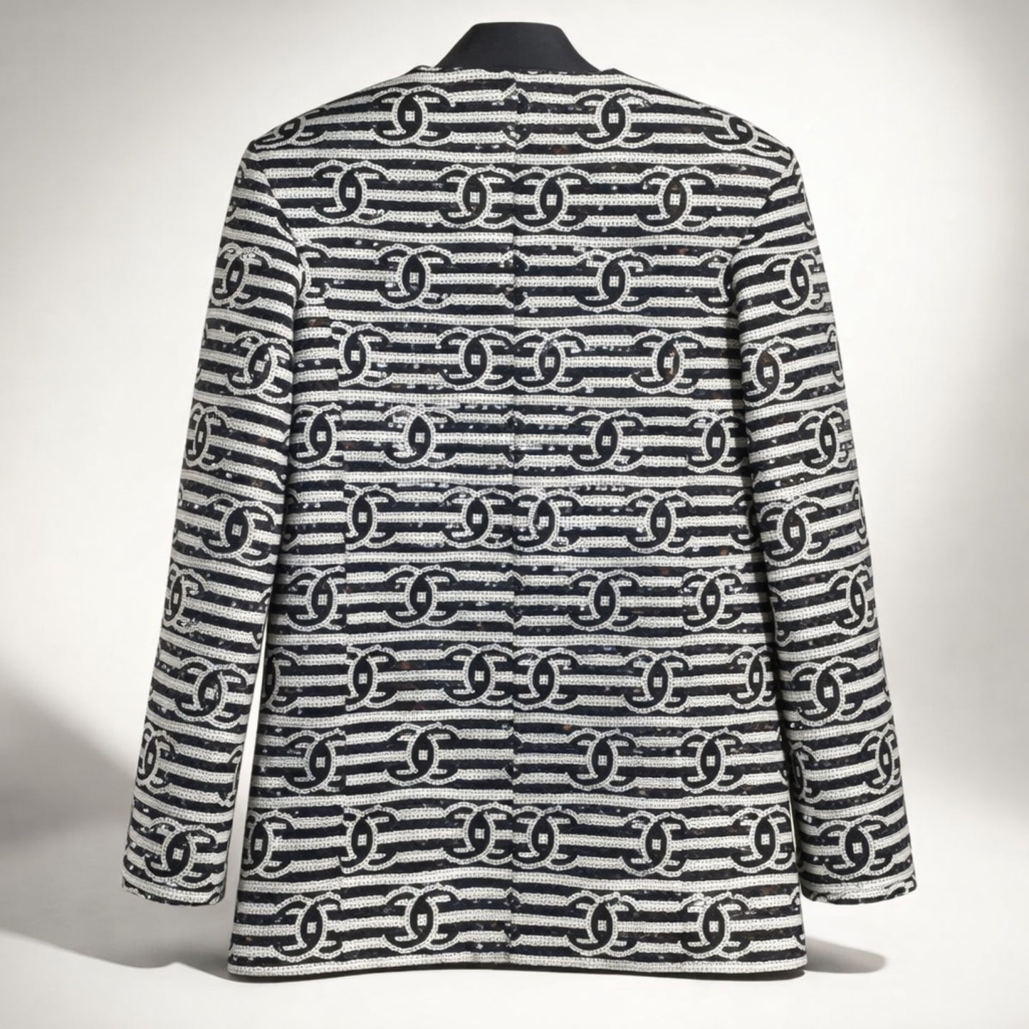 Chanel 22S Runway Sequin CC Logo Black and White Jacket FR 40