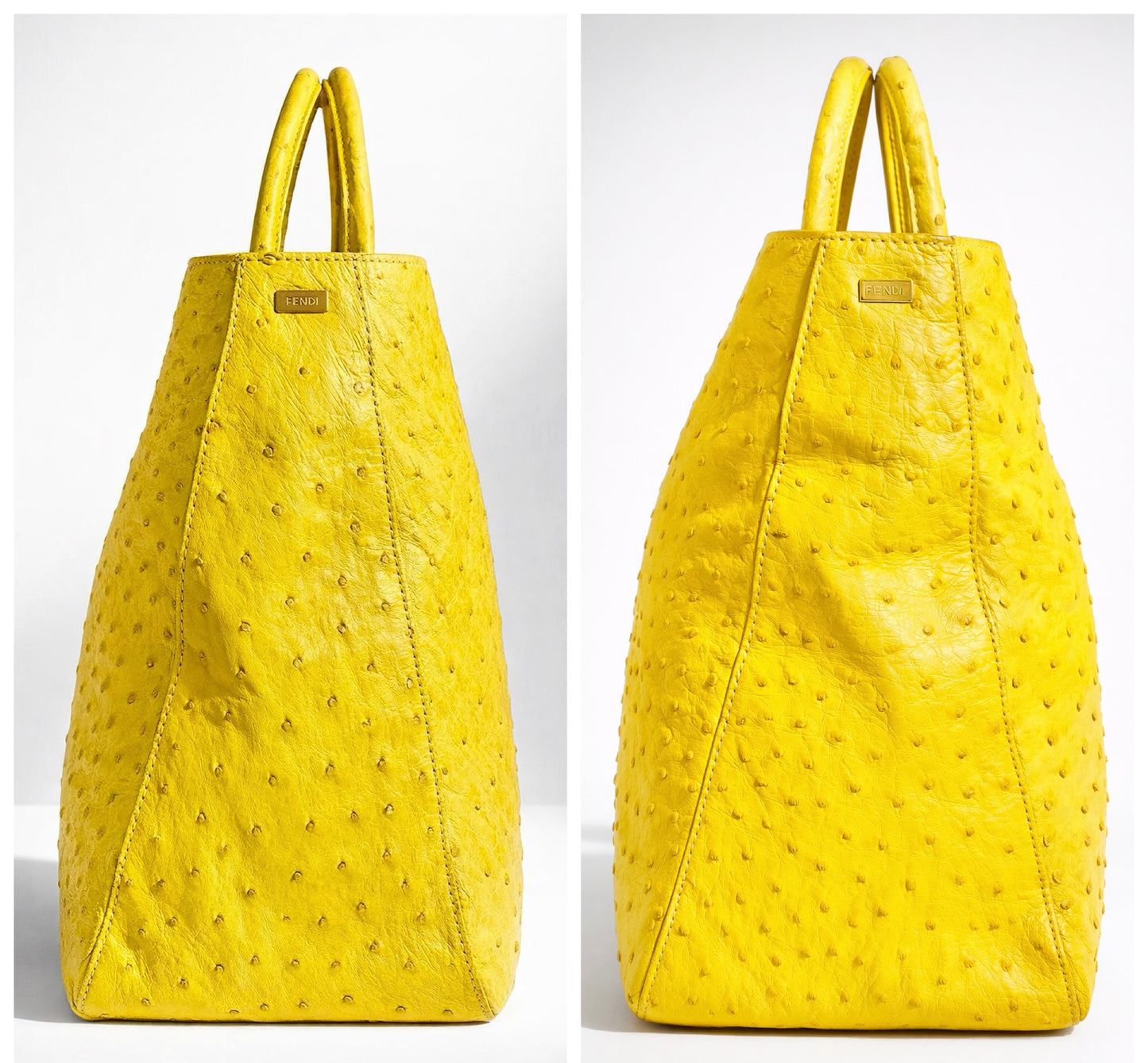 Rare Fendi Vintage Yellow Ostrich Twins Tote Gold Hardware