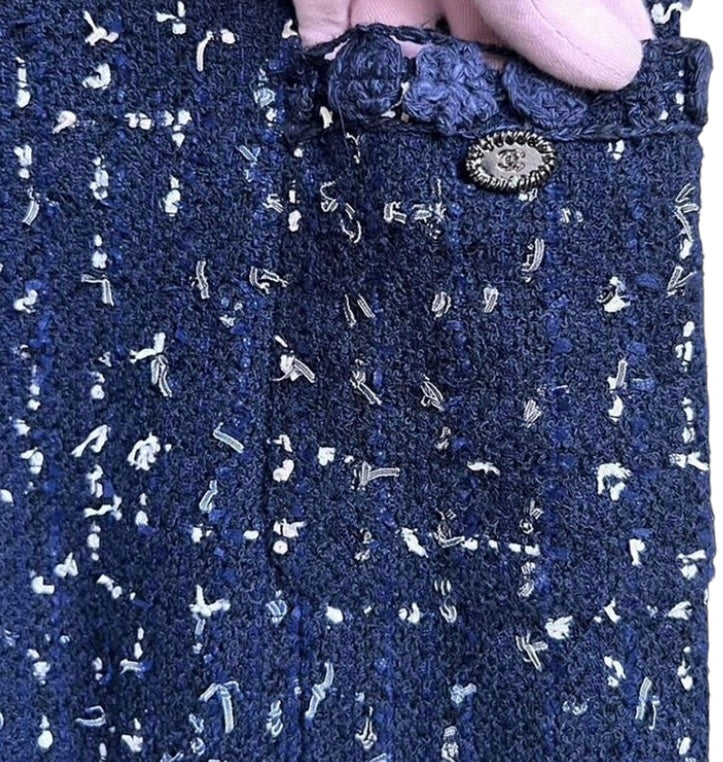 Chanel 11C Saint-Tropez Cruise Collection Navy Blue Tweed Dress FR 44