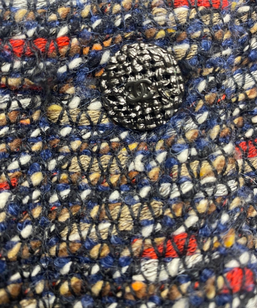 CHANEL 12A BOMBAY BLACK BROWN RED BEIGE NAVY TWEED JACKET FR 36