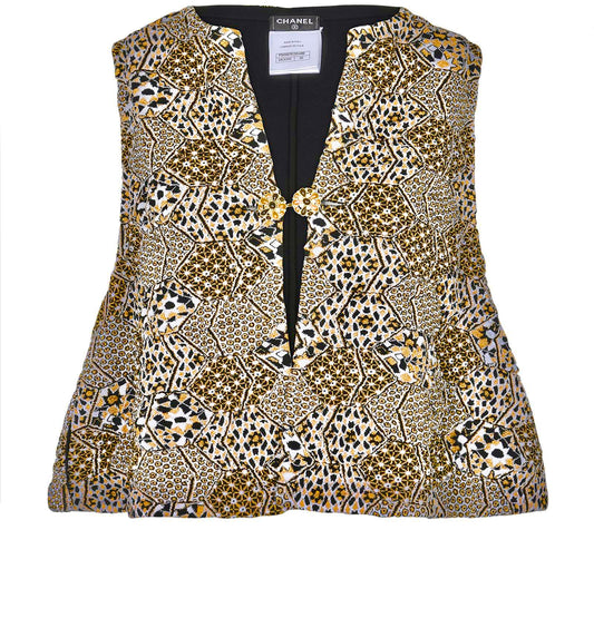 Chanel 15C Dubai Runway Geometric Animal Print Metallic Waistcoat Vest FR 40