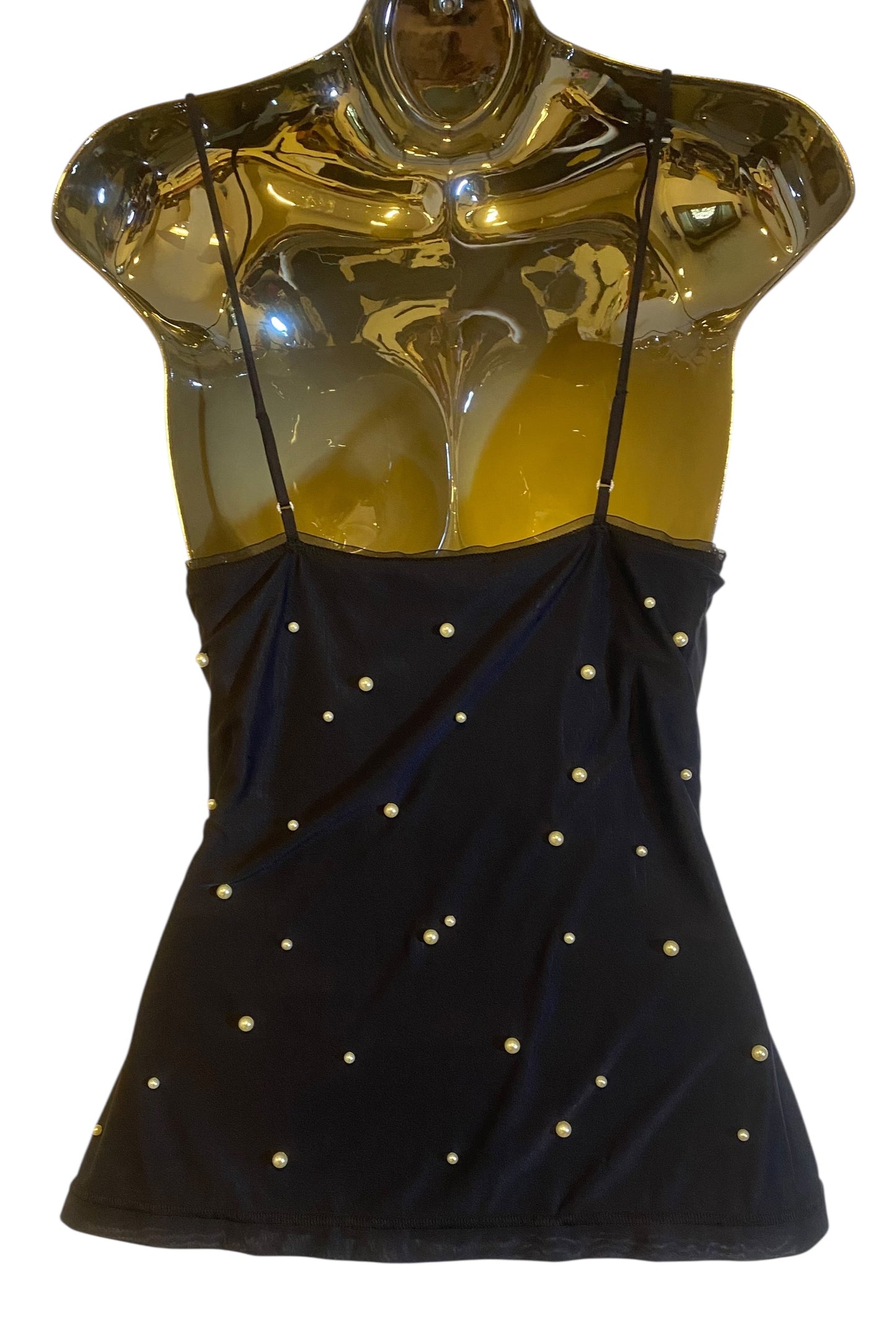 Chanel Black Pearl Embellished Camisole Tank Top Blouse FR 40
