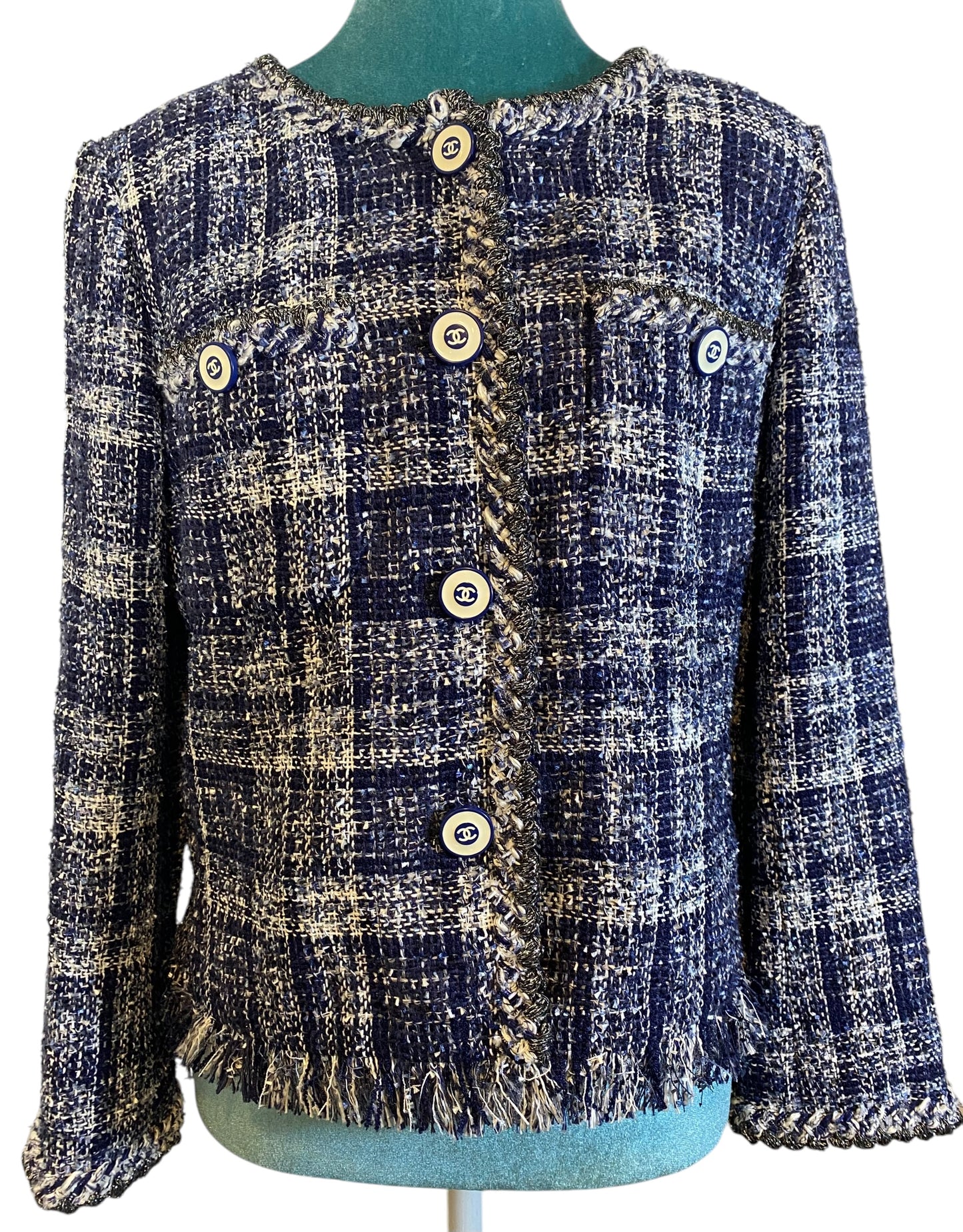 CHANEL 18P BLUE FANTASY TWEED LESAGE JACKET FR 42