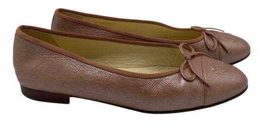 Chanel Rose Gold Leather CC Cap Toe Bow Ballet Flats EU 38C
