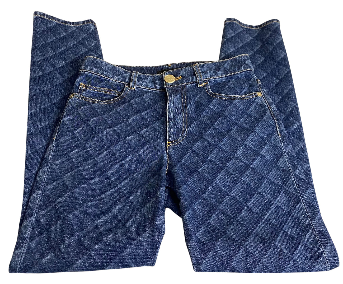 Chanel 22B Dark Blue Quilted Print Jeans FR 36