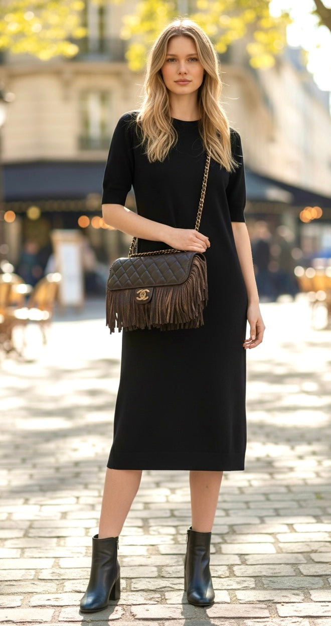 Rare Chanel 14A Paris Dallas Medium Brown Metallic Leather Fringe Classic Flap Bag