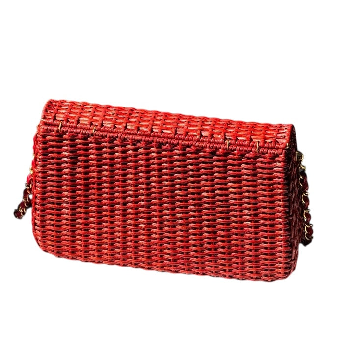 Chanel Extremely Rare 2001 Spring Red Wicker Basket Classic Flap Handbag with Matte Gold Hardware