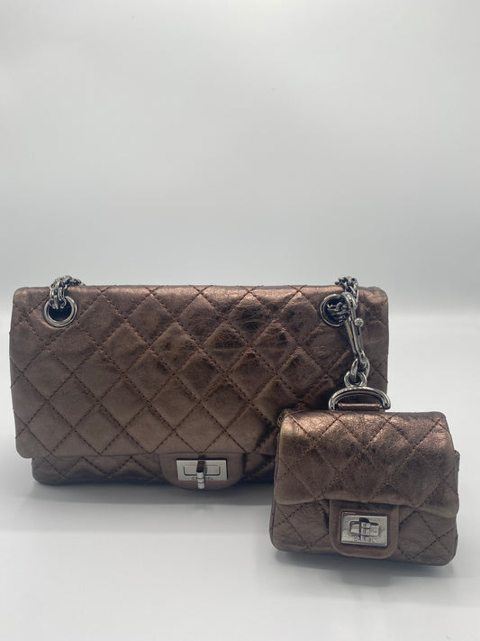 Chanel Bronze Quilted Leather Reissue 2.55 Classic 225 Flap Bag with Matching Coin Purse