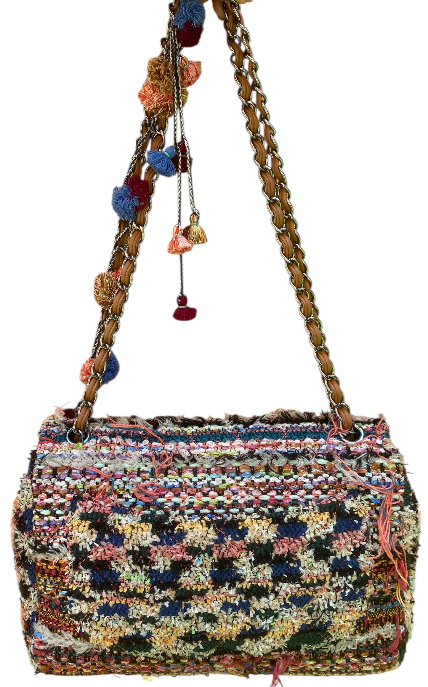 Chanel 15C Paris Dubai Pom Pom Tweed Jumbo Flap Bag