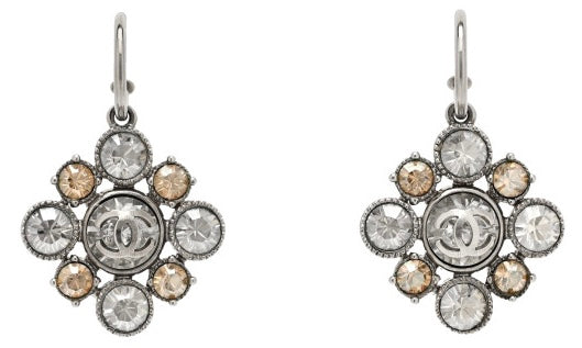 NIB Chanel Classic Crystal CC Hoop Dangle Drop Earrings