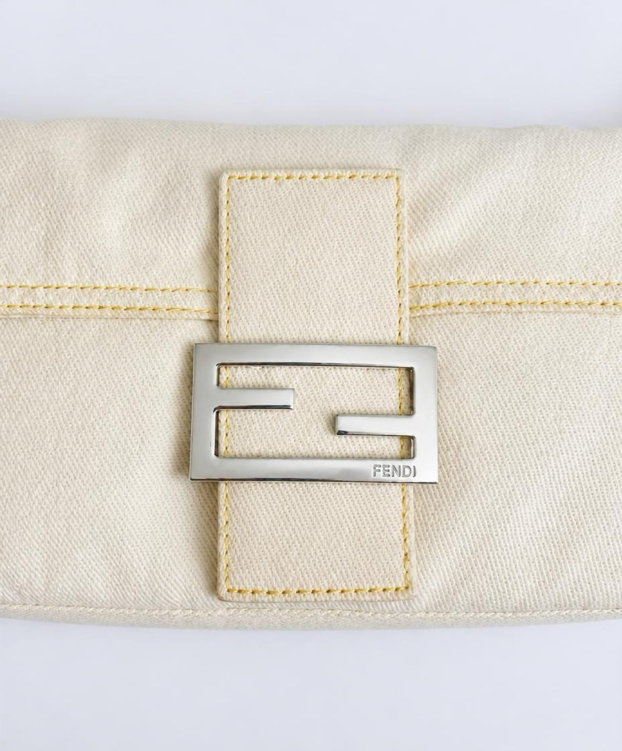 Vintage FENDI White Denim Baguett Bag with Yellow Python Trim