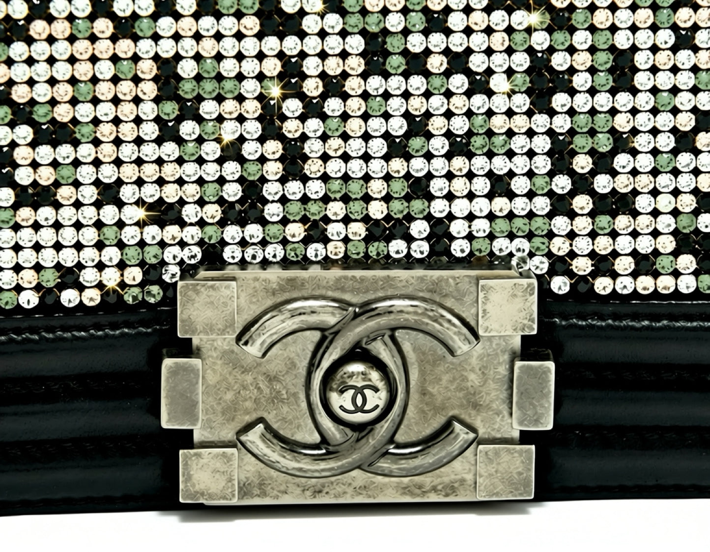 Chanel 14P Swarovski Crystals Small Black Leather Boy Bag