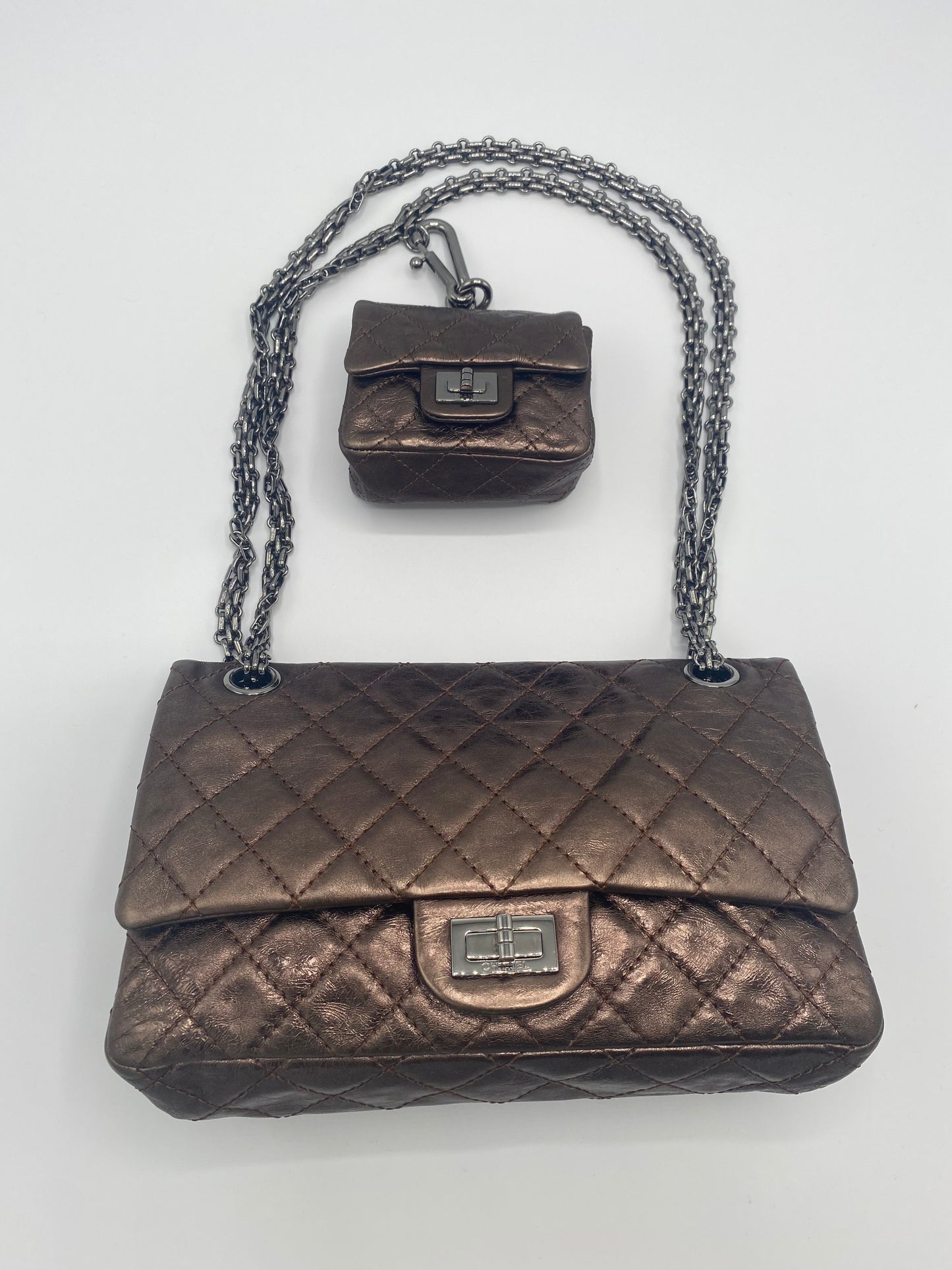 Chanel Bronze Quilted Leather Reissue 2.55 Classic 225 Flap Bag with Matching Coin Purse