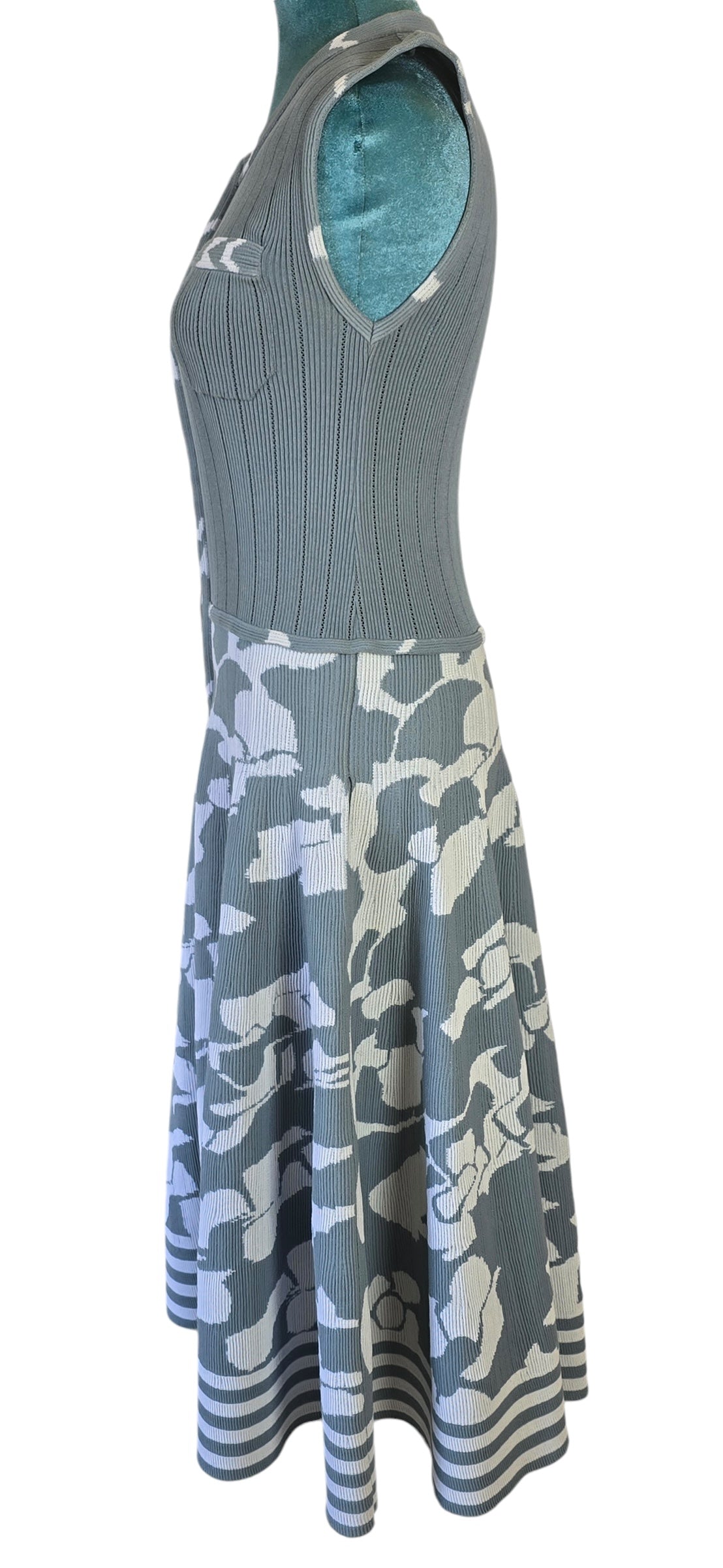 Chanel Airlines 2016 Runway Knit Midi Dress Baby Blue White Zipper Crew Neck FR 42