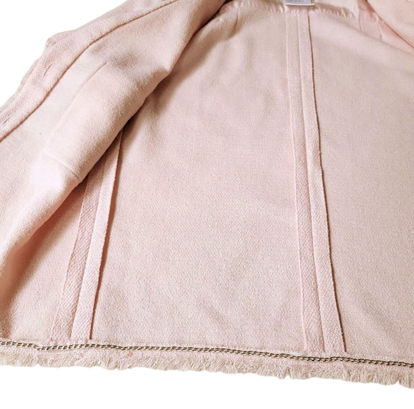 Chanel 2008 Runway Coco Line Pink Wool Boucle Short Sleeve Top Blouse Jacket FR 36