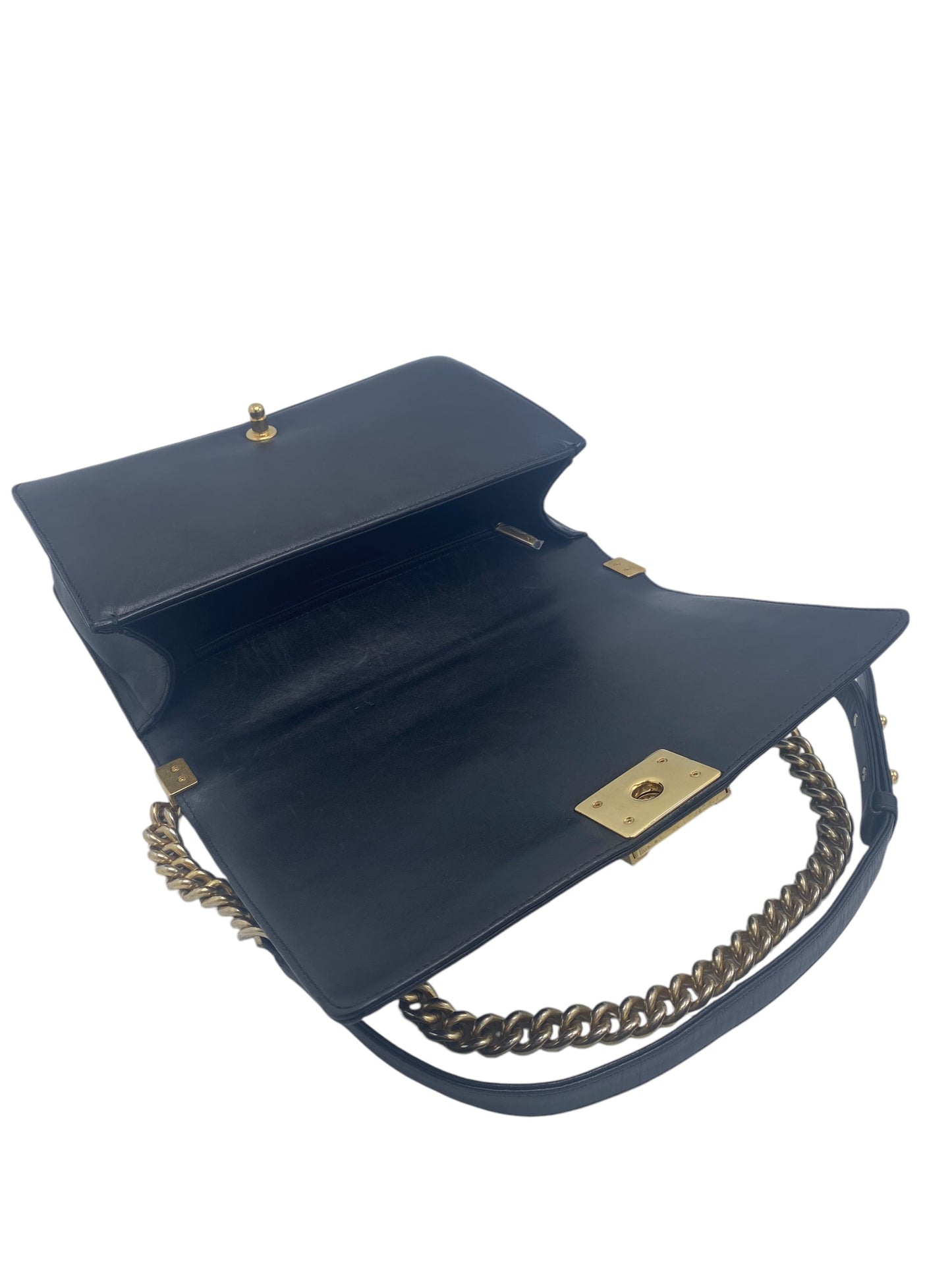Chanel Boy Bag New Medium in Quilted Black Calfskin Gold Hardware GHW