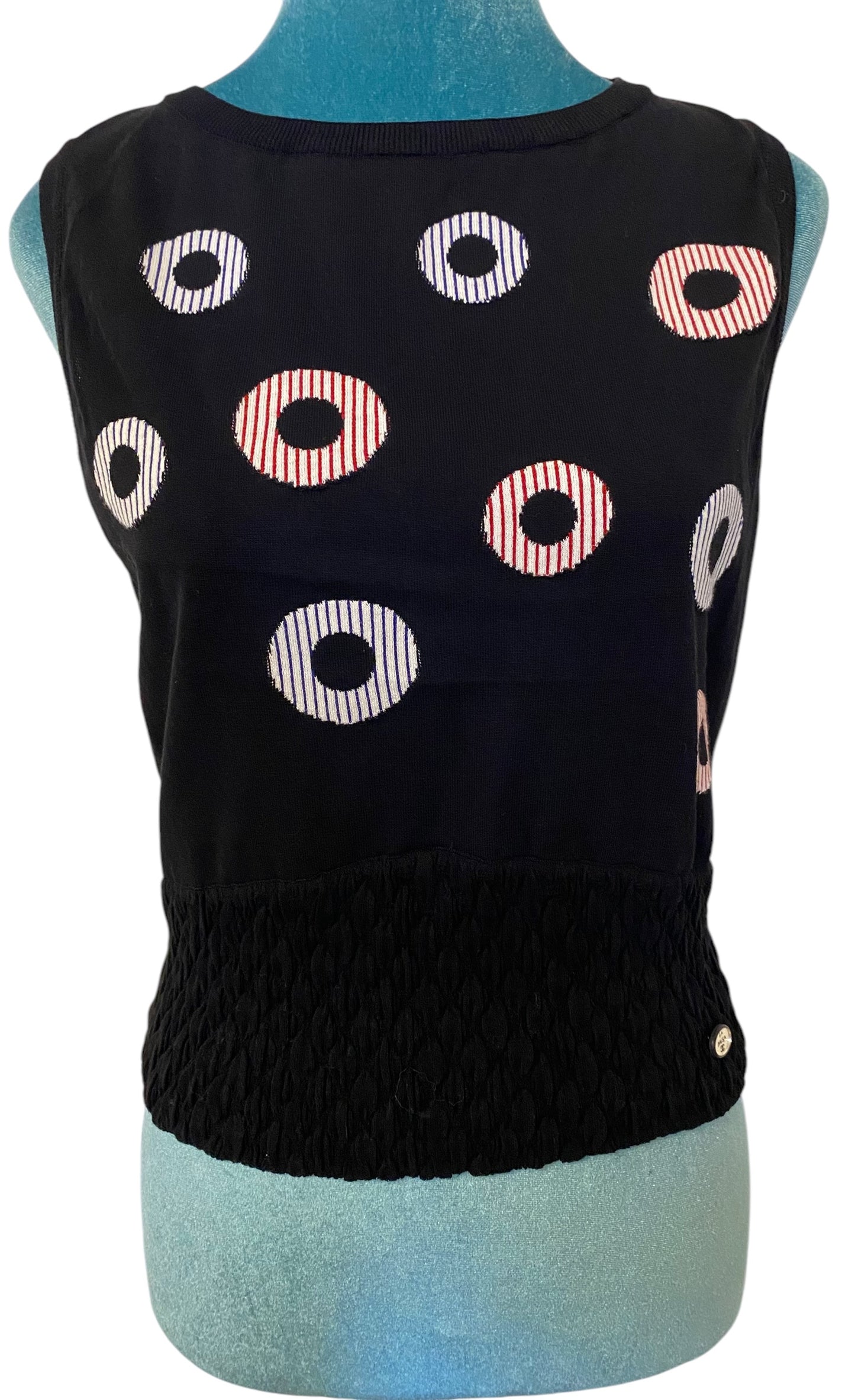 CHANEL 19C LA PAUSA BLACK KNIT INTARSIA CROPPED TOP BLOUSE FR 38
