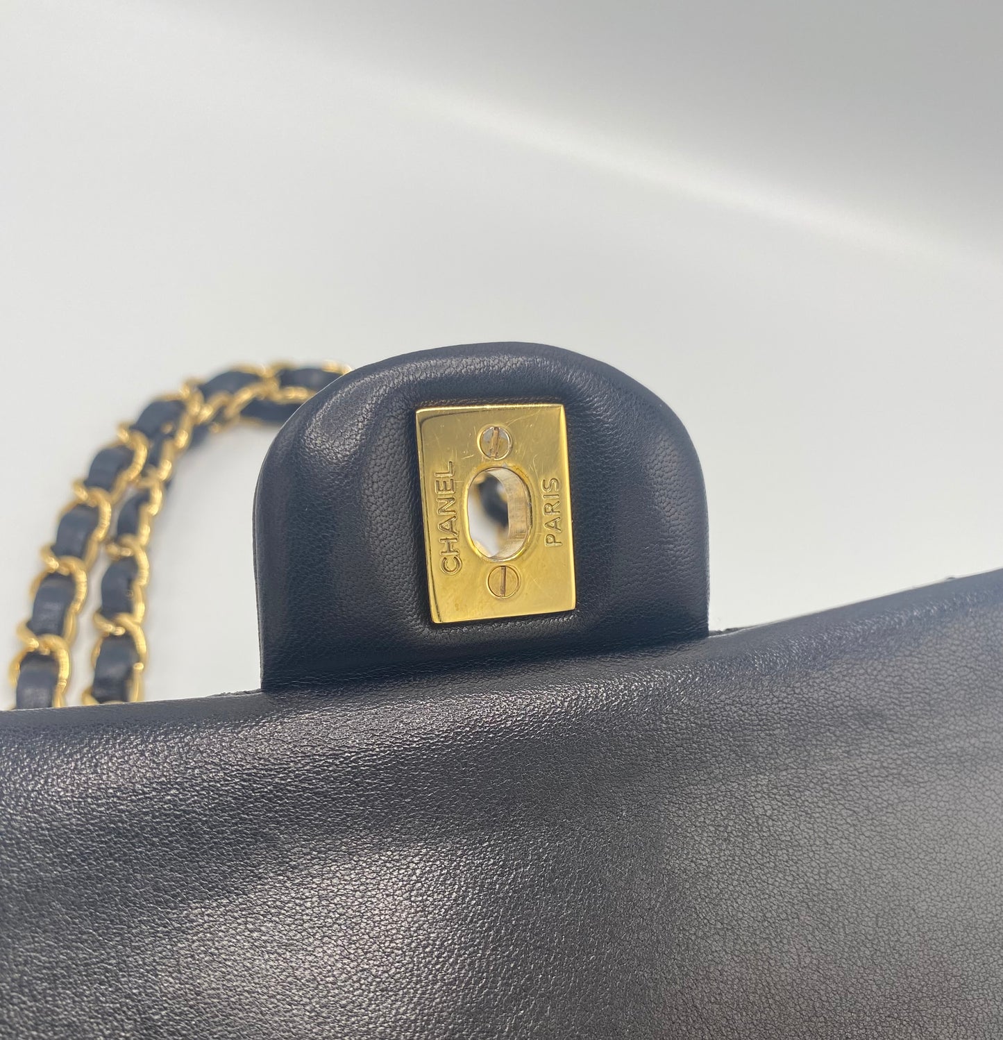 Chanel Classic Timeless Double Flap Medium Lambskin Black Shiny Gold Hardware