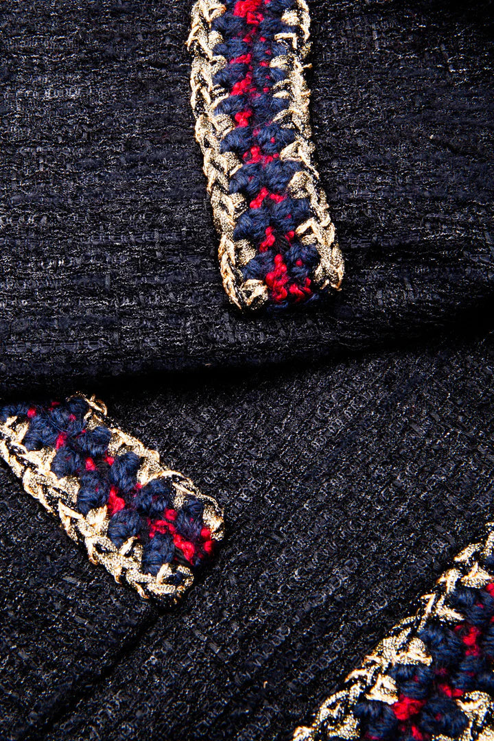 CHANEL ICONIC 10A PARIS-SHANGHAI BLACK TWEED BRAIDED TRIM CUFFS JACKET FR 38