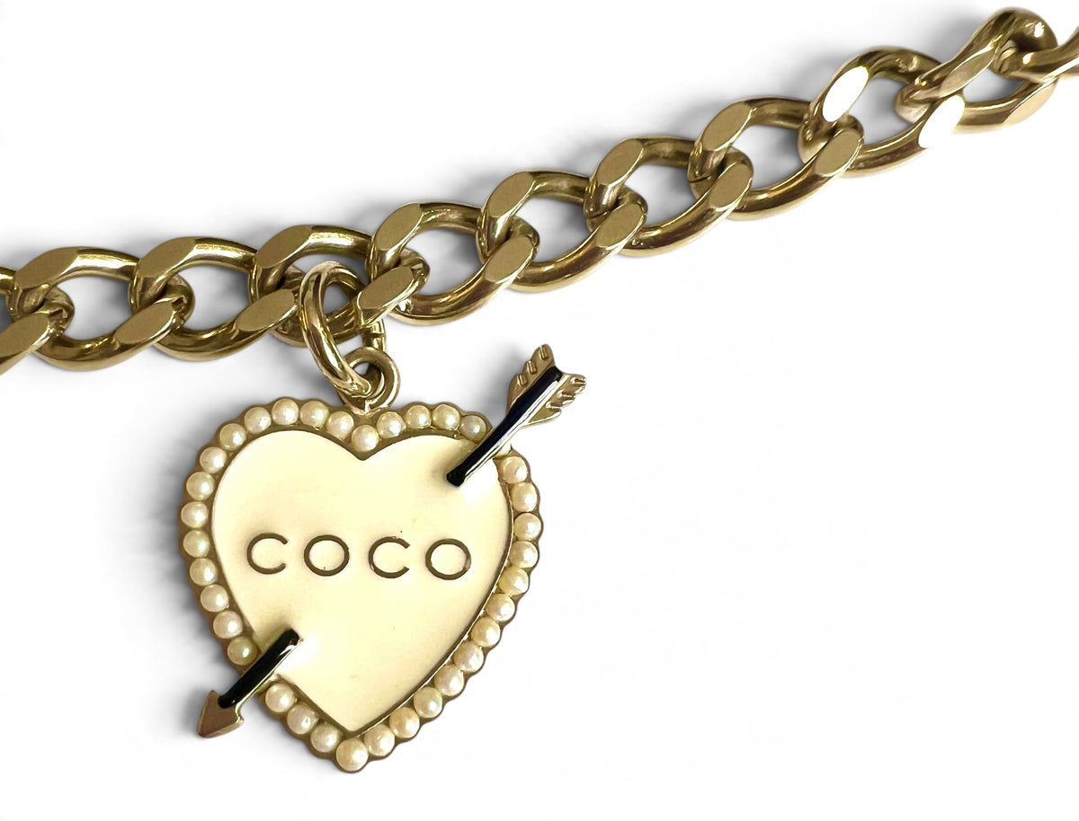 Rare Chanel 10P Coco Hearts Motorcycle Charms Chain Link Necklace/Belt GHW