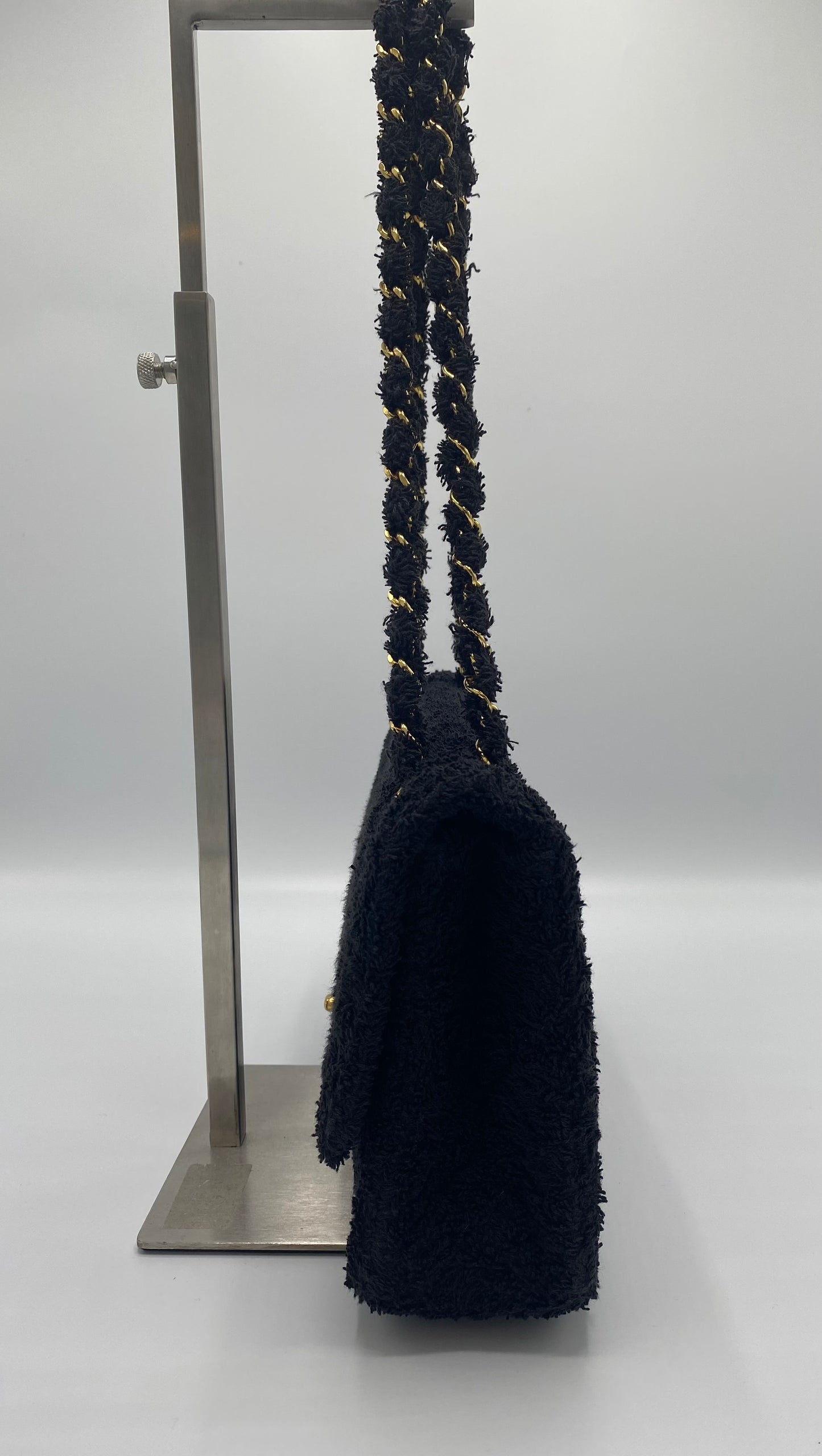 Rare Chanel 1994 Medium Black Terry Cloth Flap Bag