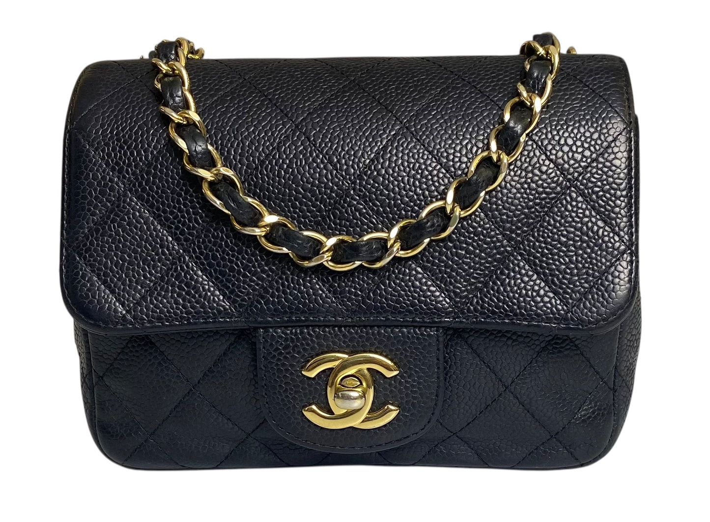 Chanel Black Caviar Mini Square Classic Timeless Flap Bag GHW Gold Hardware
