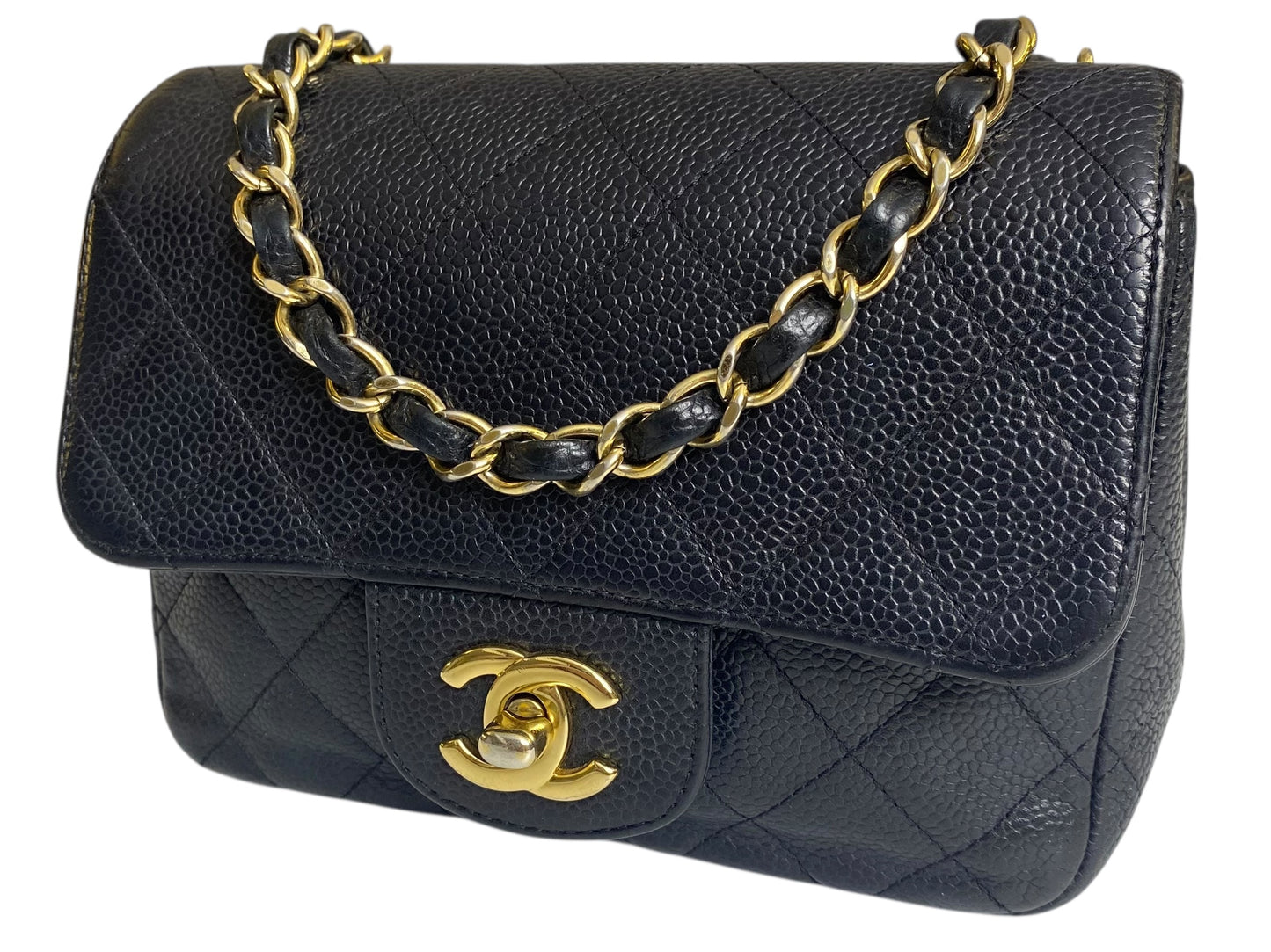 Chanel Black Caviar Mini Square Classic Timeless Flap Bag GHW Gold Hardware