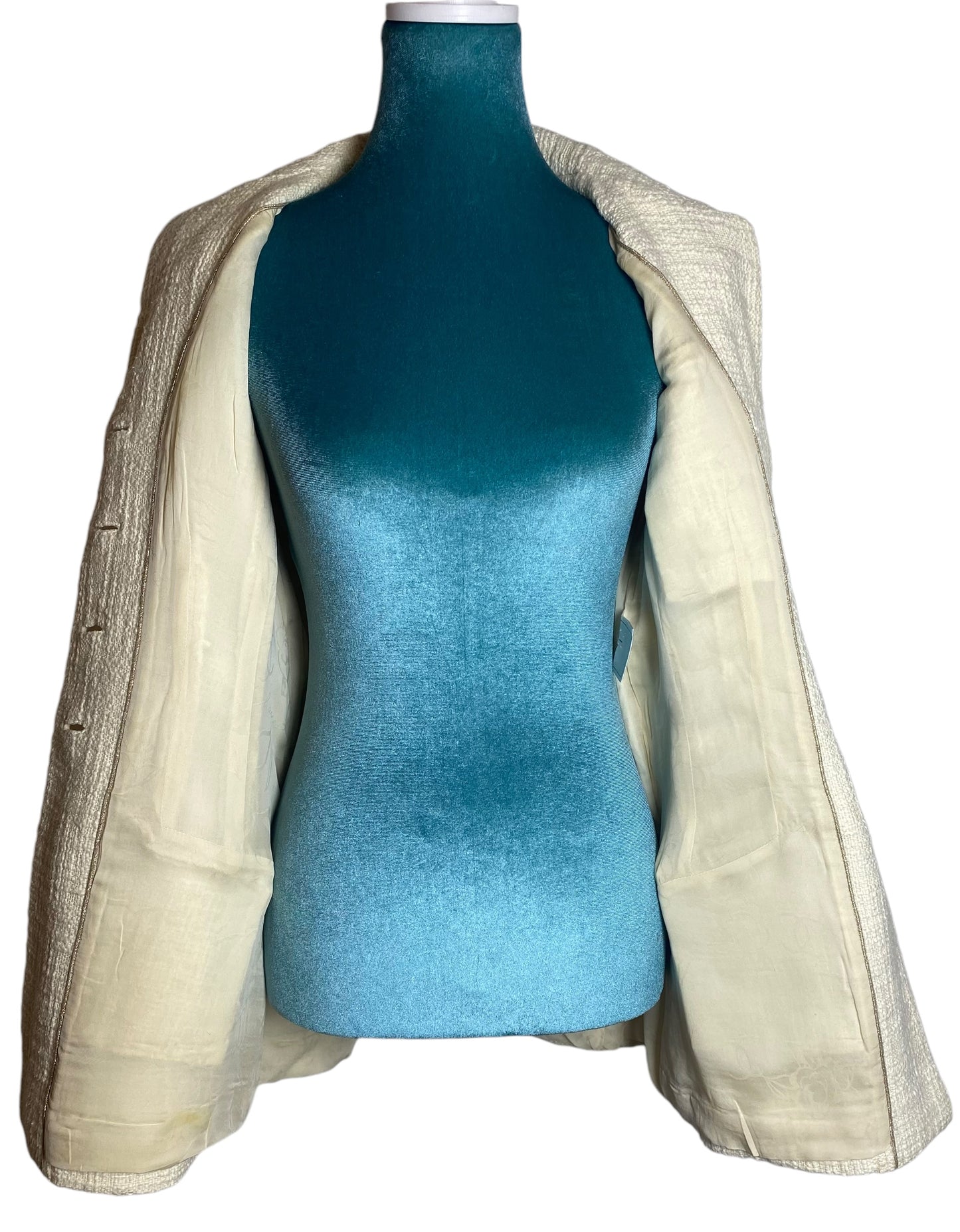 Chanel 12A Paris-Bombay Runway Ivory Ecru Cotton Tweed Blazer Long Jacket FR 38