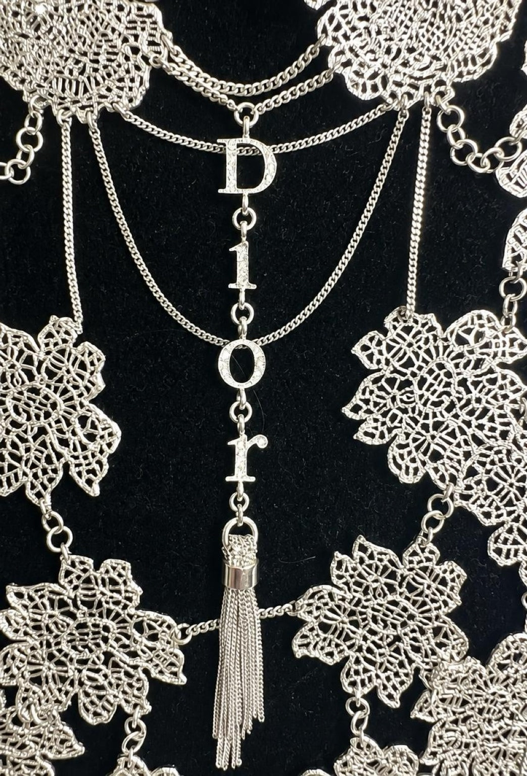 ULTRA RARE Christian Dior ‘Mata Hari’ Vintage Long Collar Bib Floral Crystal Statement Necklace