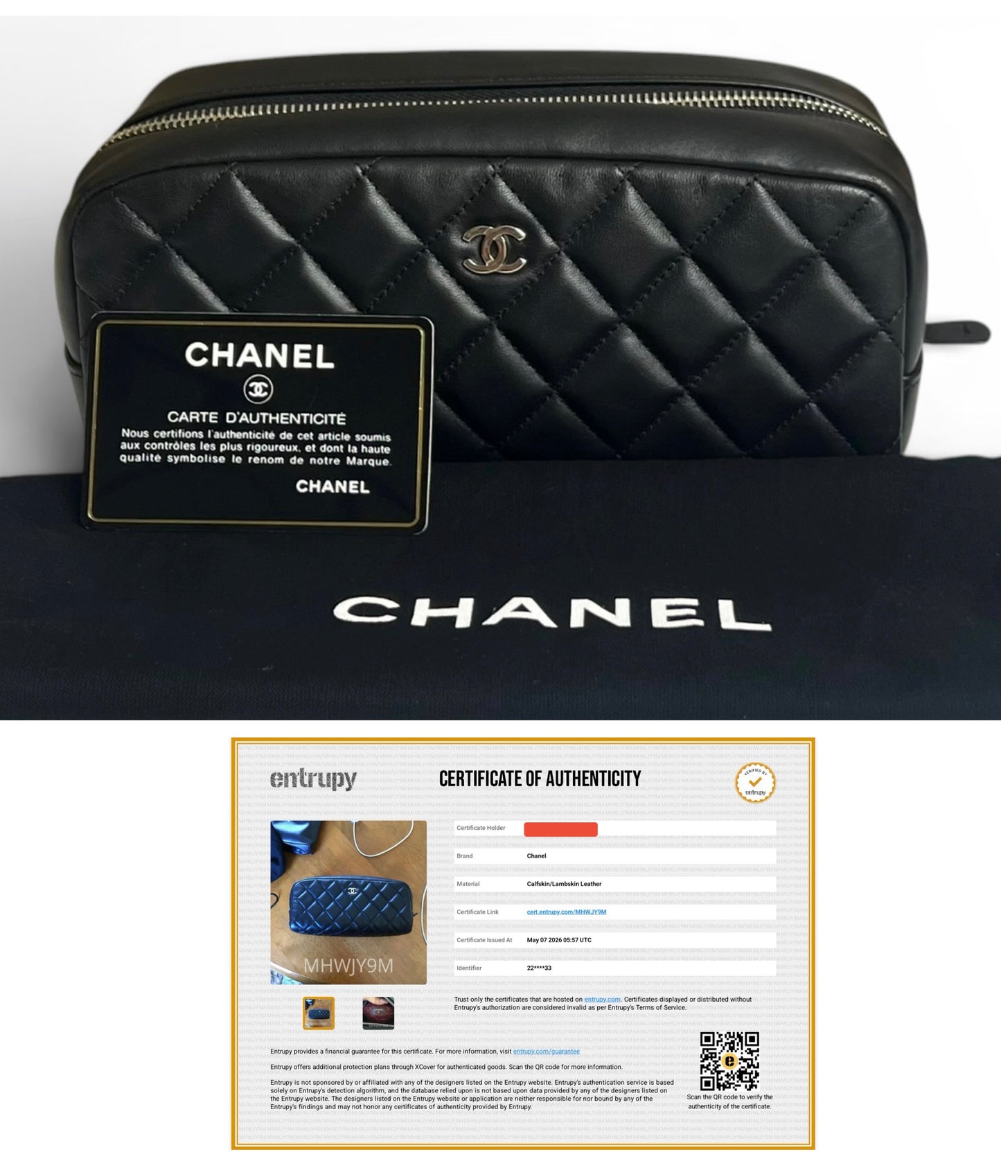 Chanel Black Lambskin Quilted Medium Rectangular Pouch Cosmetic Vanity Case Clutch