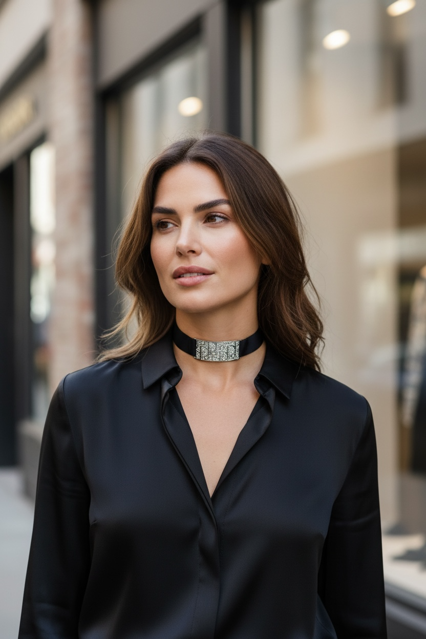 Rare Dior John Galliano Y2K Crystal Silver Metal Silk Trotter Choker Necklace