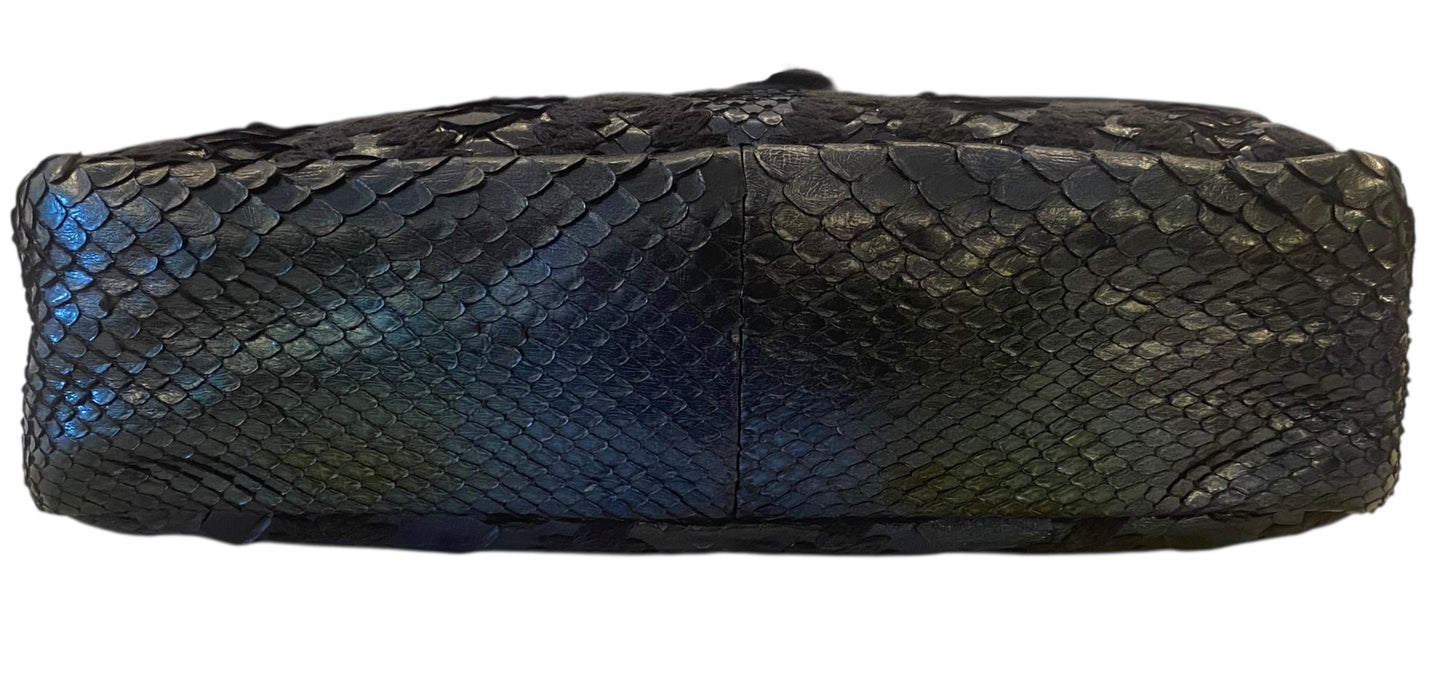 Chanel Metallic Blue & Green Python and Crochet Flap Bag