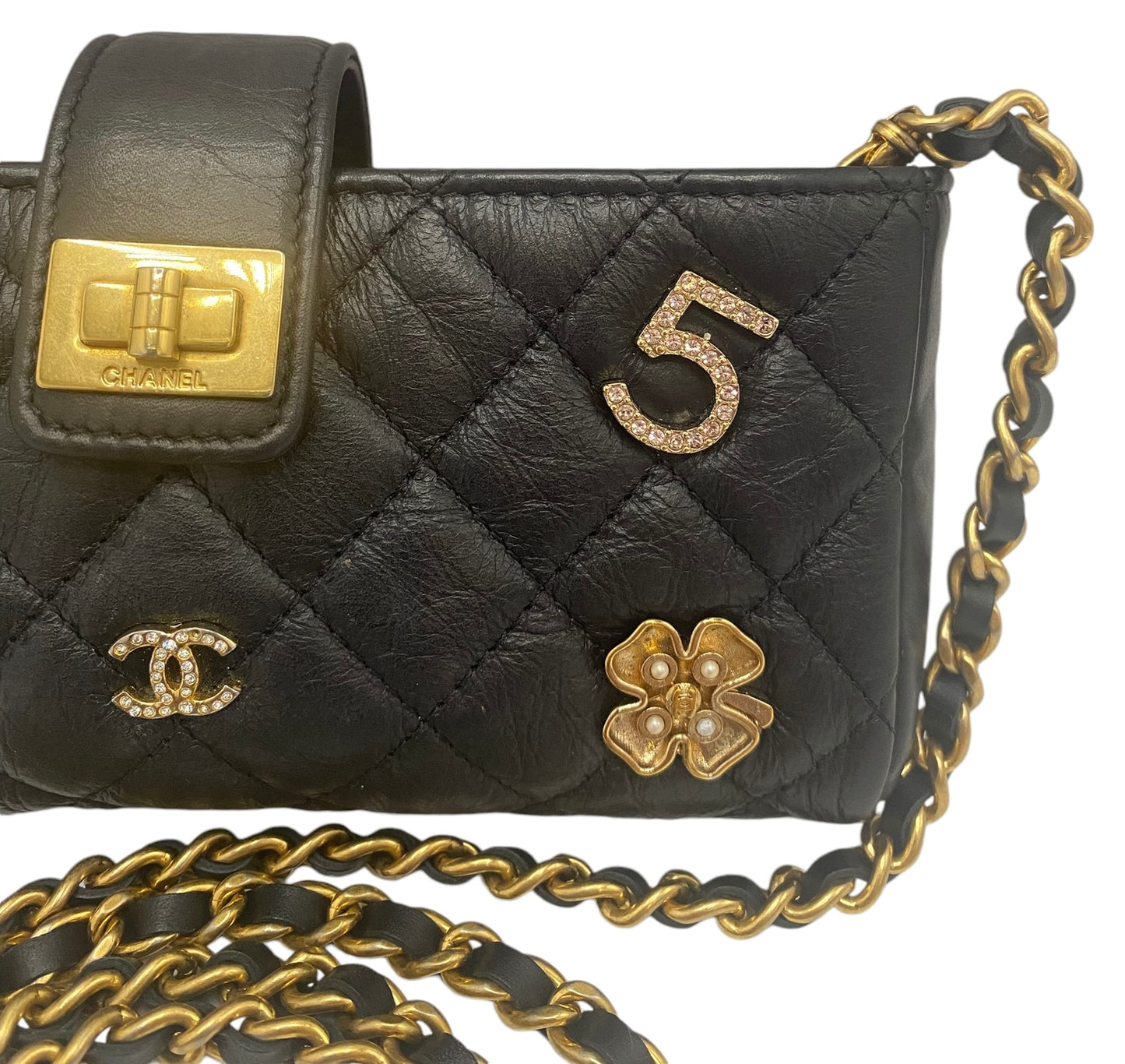 Chanel 2016 Limited Edition 2.55 Reissue Quilted Aged Calfskin Lucky Charm Casino Crossbody Mini Clutch with Chain