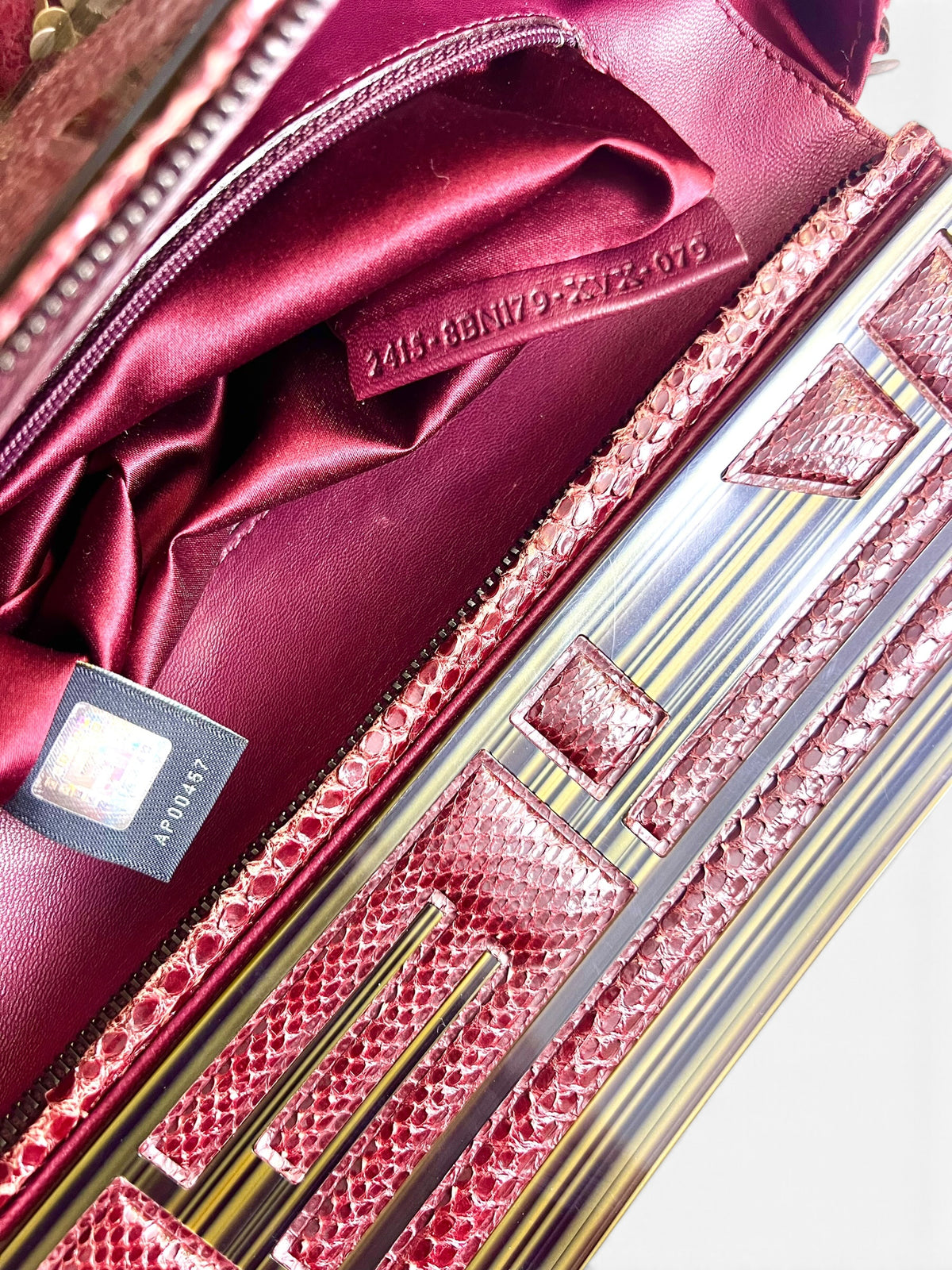 Rare Fendi 2007 ‘To You’ Convertible Burgundy Embroidered Sequins Python Clutch HandBag