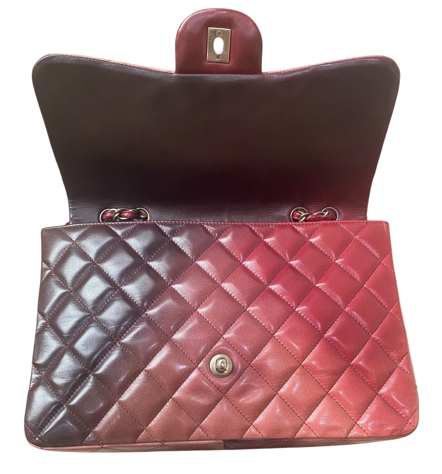 Chanel Ombre Degradé Pink Burgundy Quilted Leather Jumbo Classic Single Flap Bag