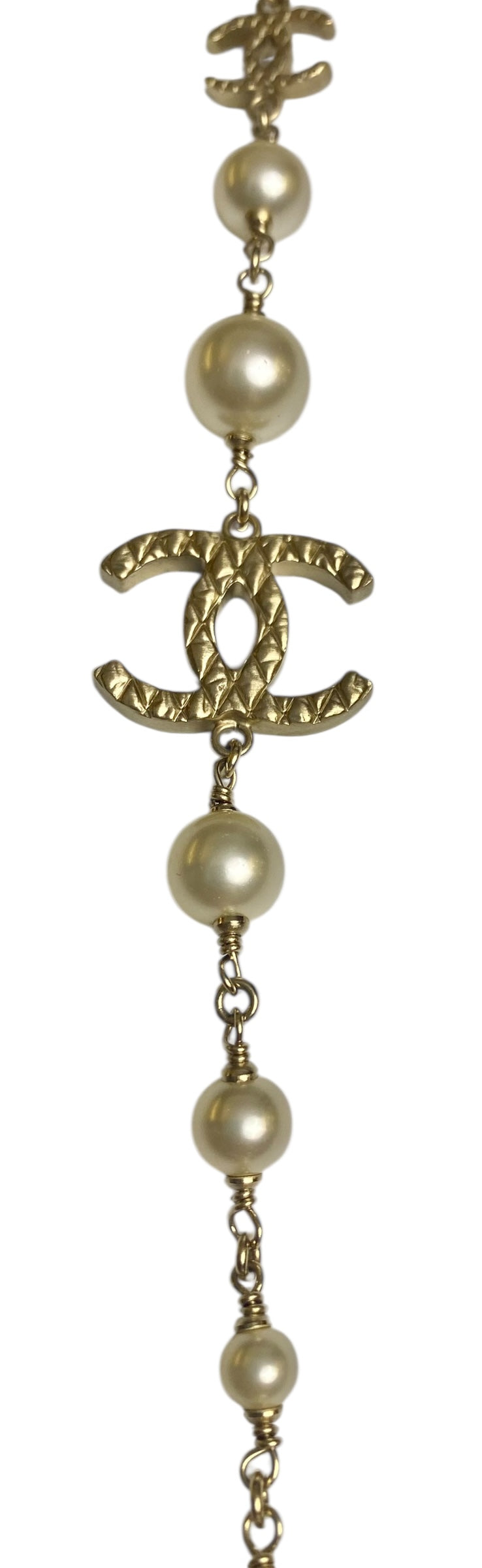 Chanel 10A Shanghai Extra Long Pearl Gold Strand 8 CC Logo Necklace