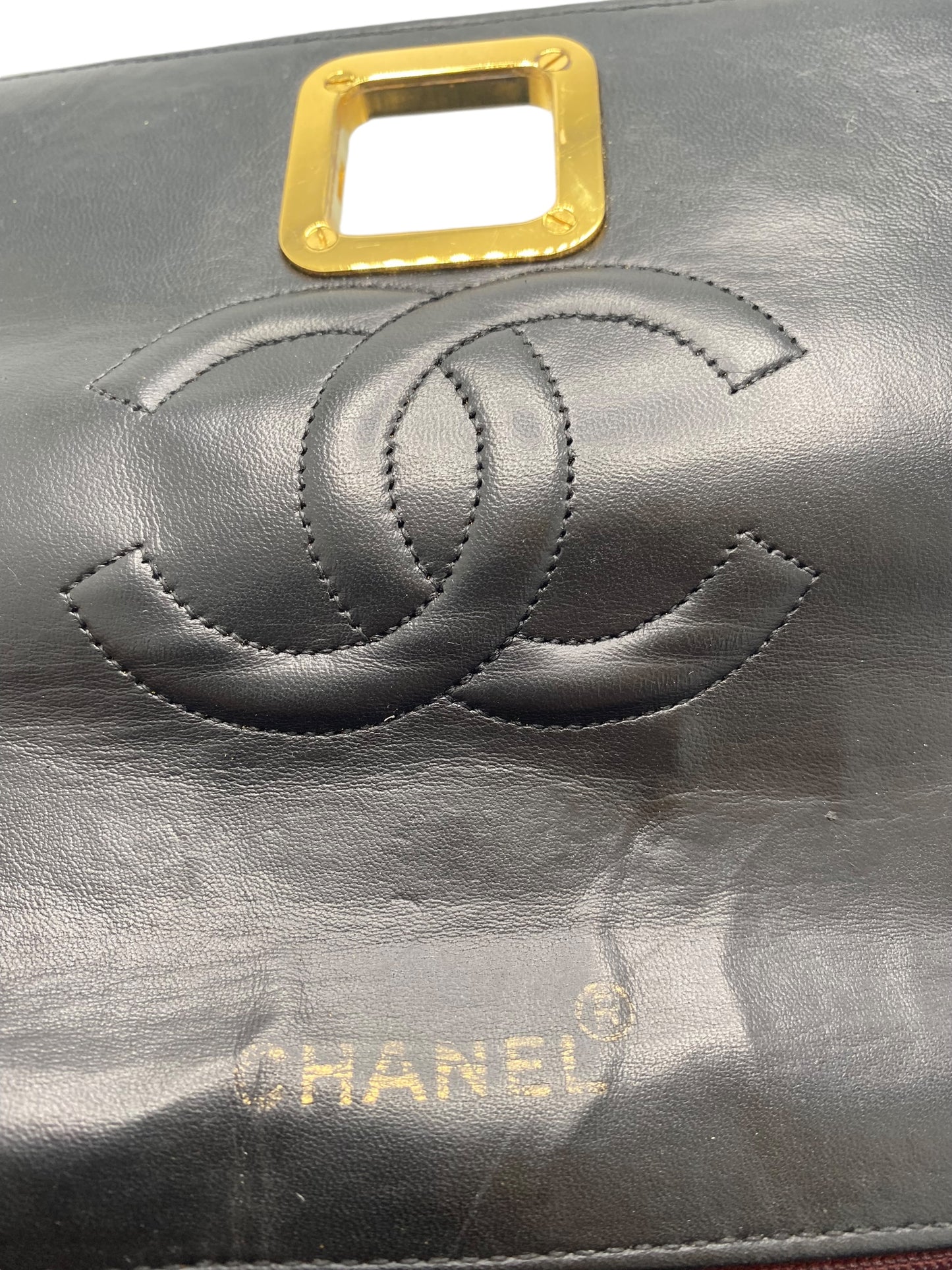 Chanel Vintage 90’s CC Medium Black Chevron Lambskin Crossbody Classic Flap Bag 24K Plated GHW