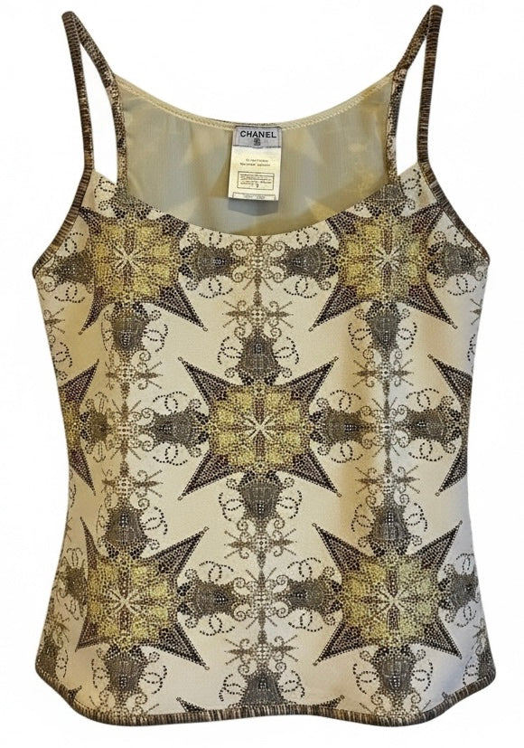 Chanel 06P CC Metallic Gold Beige Camisole & Shorts SET FR 38