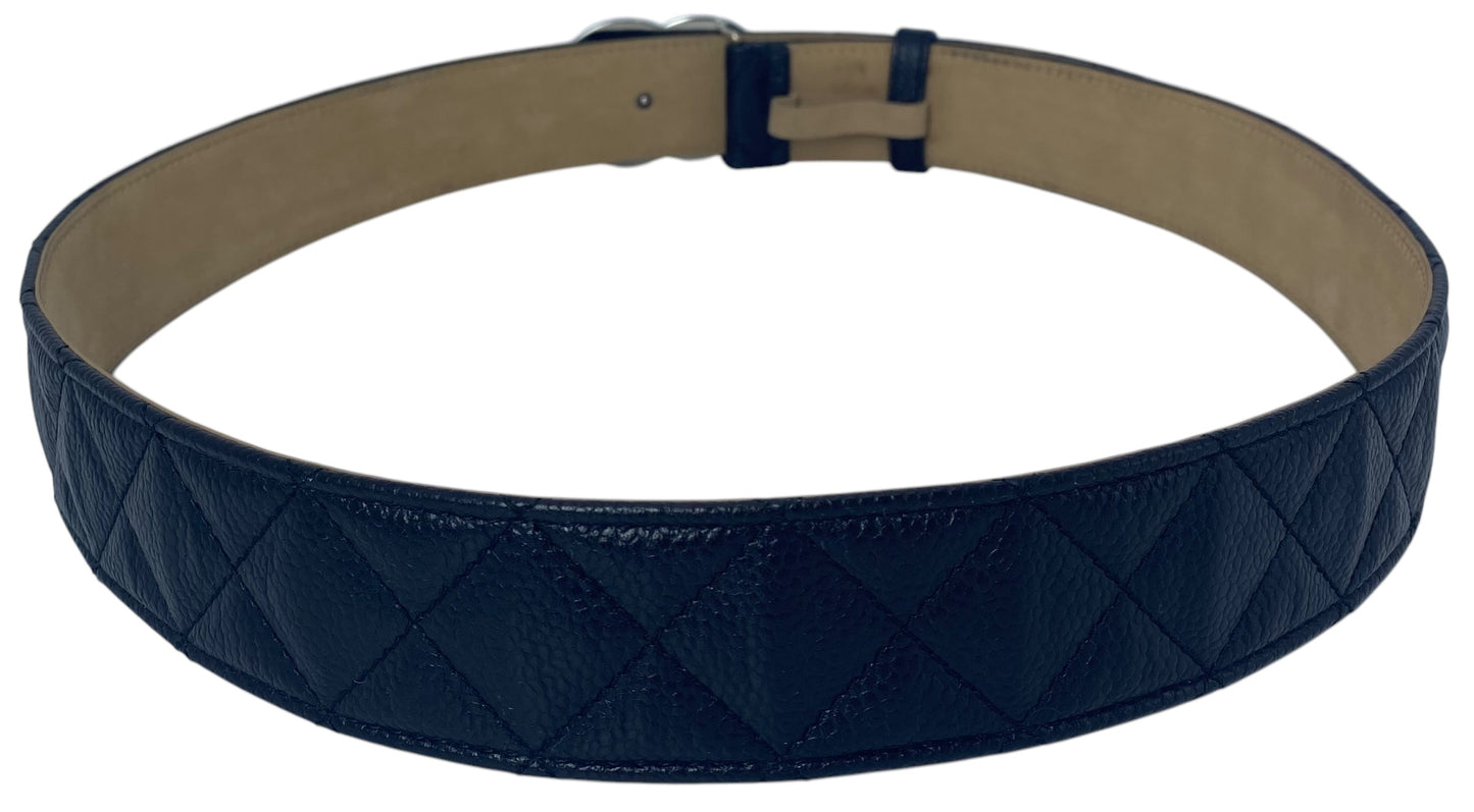 Chanel Black Caviar Leather Quilted Belt Size 90/36